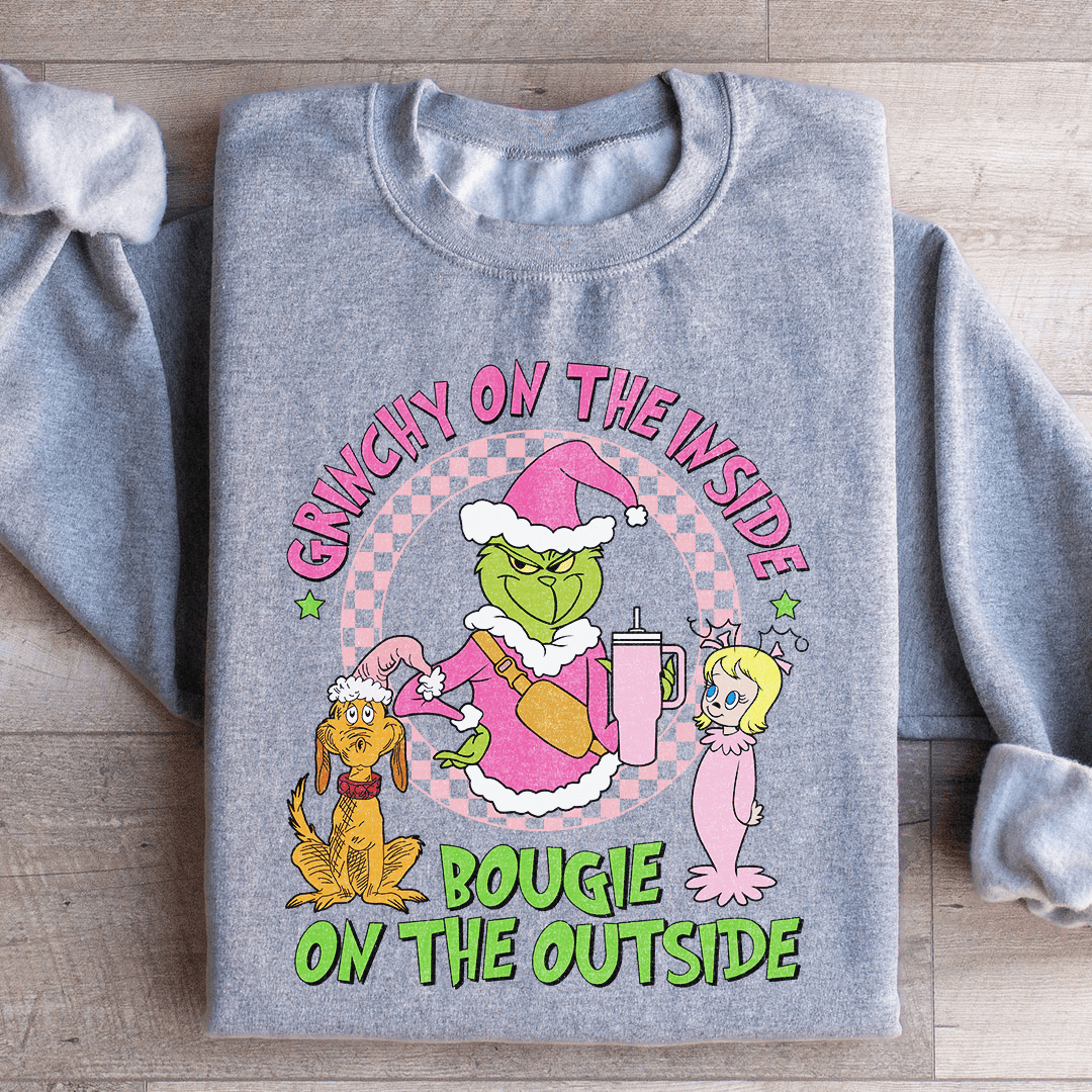 Cozy Grinchy On The Inside Bougie On The Outside sweats featuring unique artistic designs, perfect for casual wear.