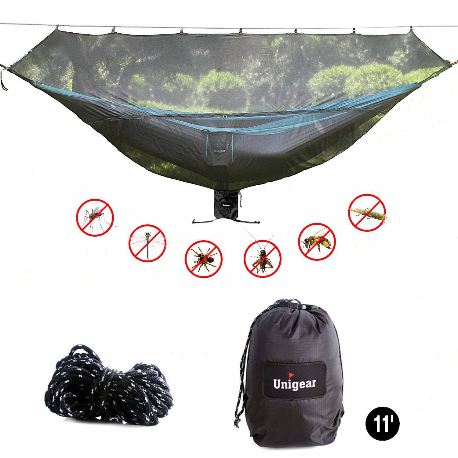 Hammock Bug Net with 360° protection, showcasing its lightweight mesh design and compatibility with single and double hammocks.