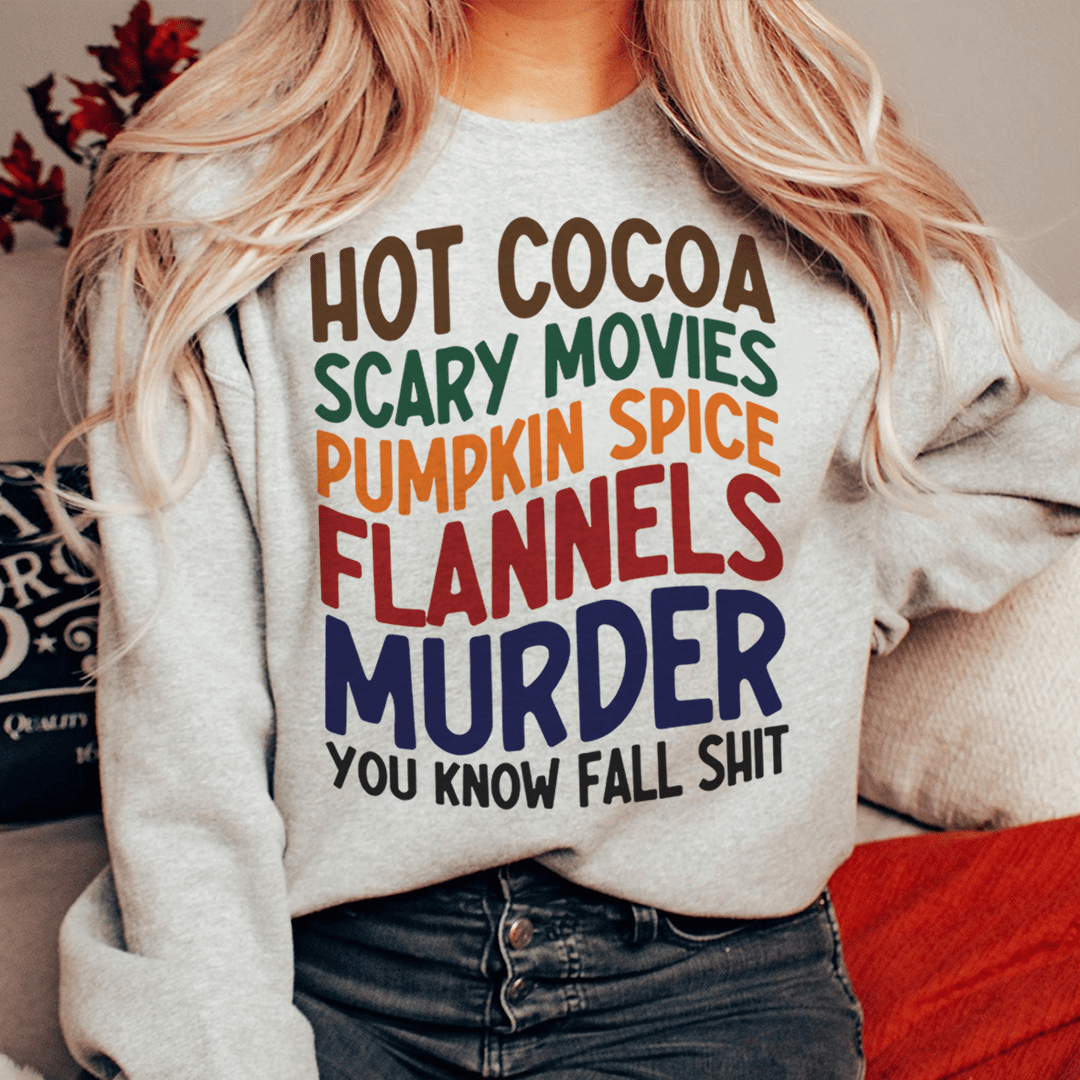 Cozy Hot Cocoa Scary Movies Pumpkin Spice Flannels featuring a warm fleece lining and adjustable cuffs, perfect for fall and winter wear.