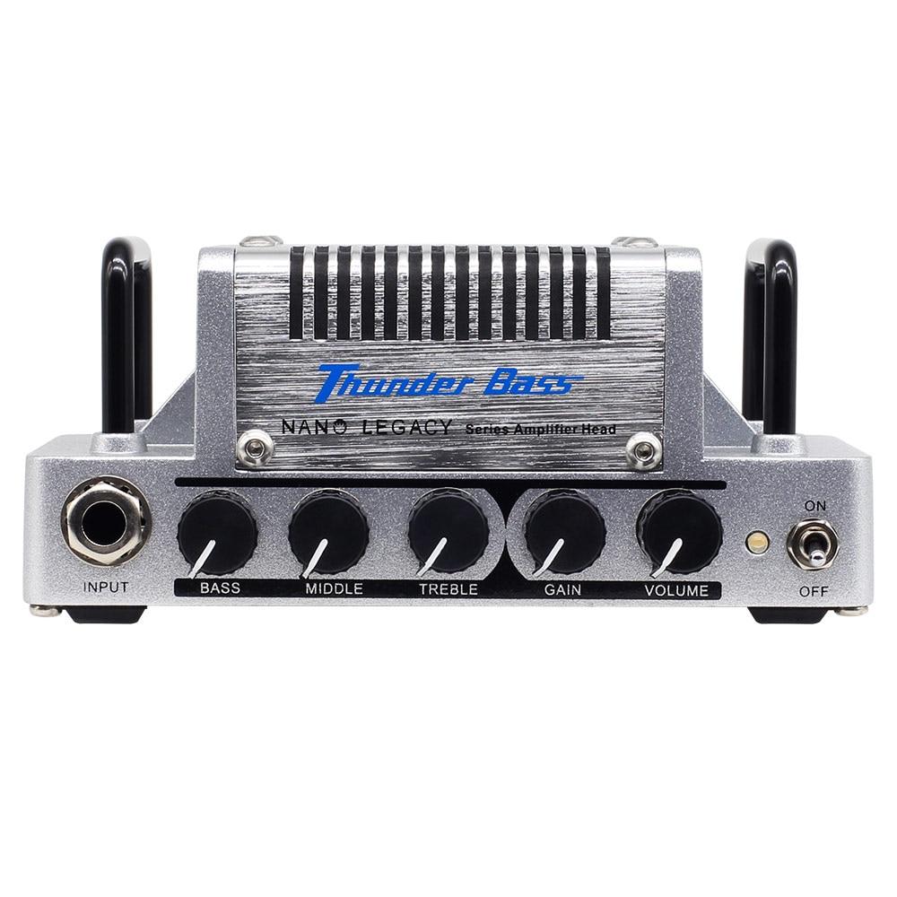 Hotone Nano Legacy Thunder Bass 5 Watt Compact Guitar Amp Head with 3 Band EQ, showcasing its sleek design and control knobs.