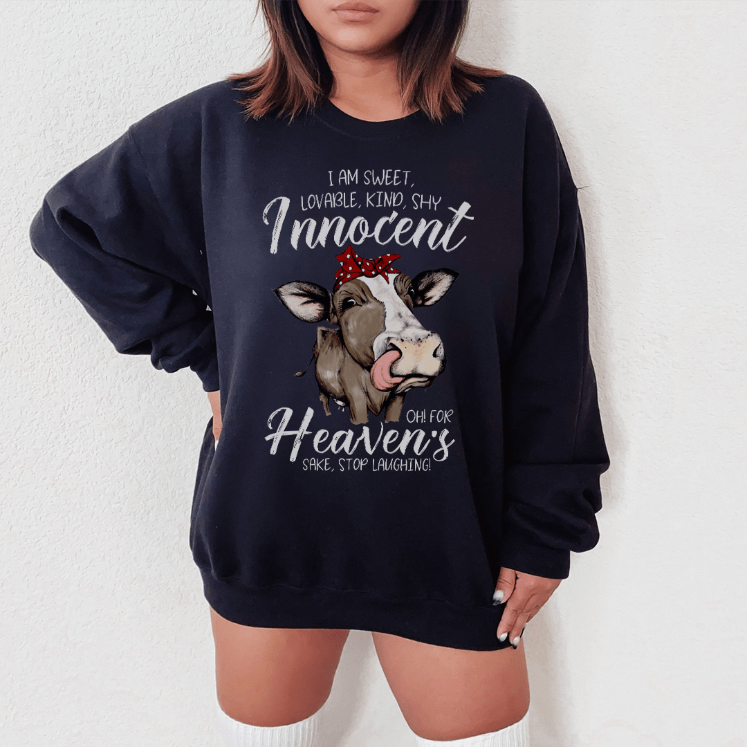 A cozy hoodie featuring the phrase 'I Am Sweet Loveable Kind Shy Innocent', designed by top artists, made from soft cotton/poly fleece blend.