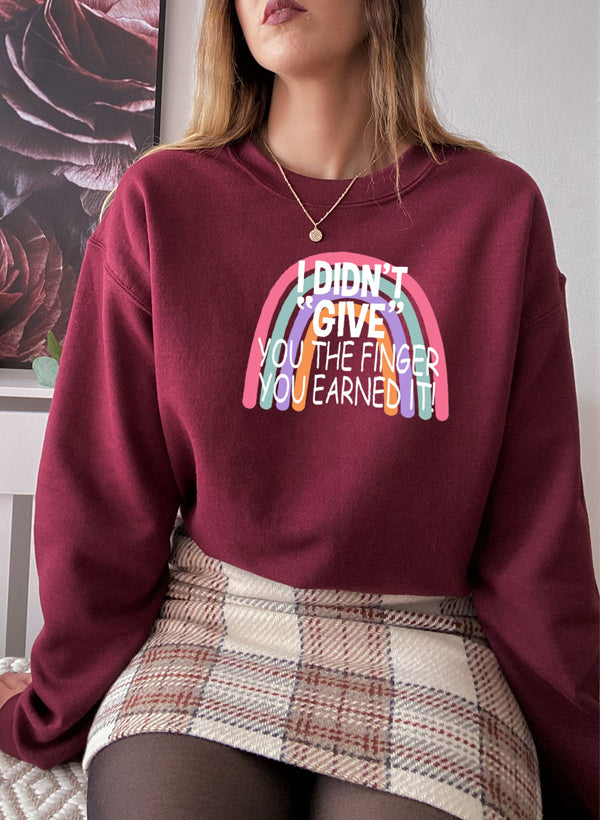 I Didn't Give You The Finger Sweat Shirt featuring a unique design, cozy fleece material, and adjustable cuffs.