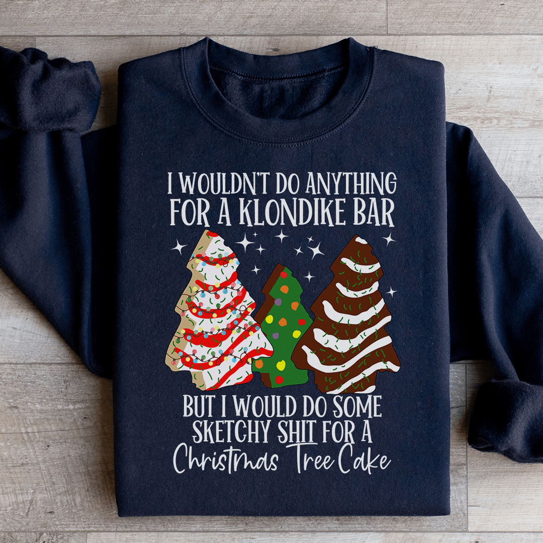 Cozy Christmas Tree Cake hoodie featuring festive design and adjustable cuffs, perfect for holiday celebrations.