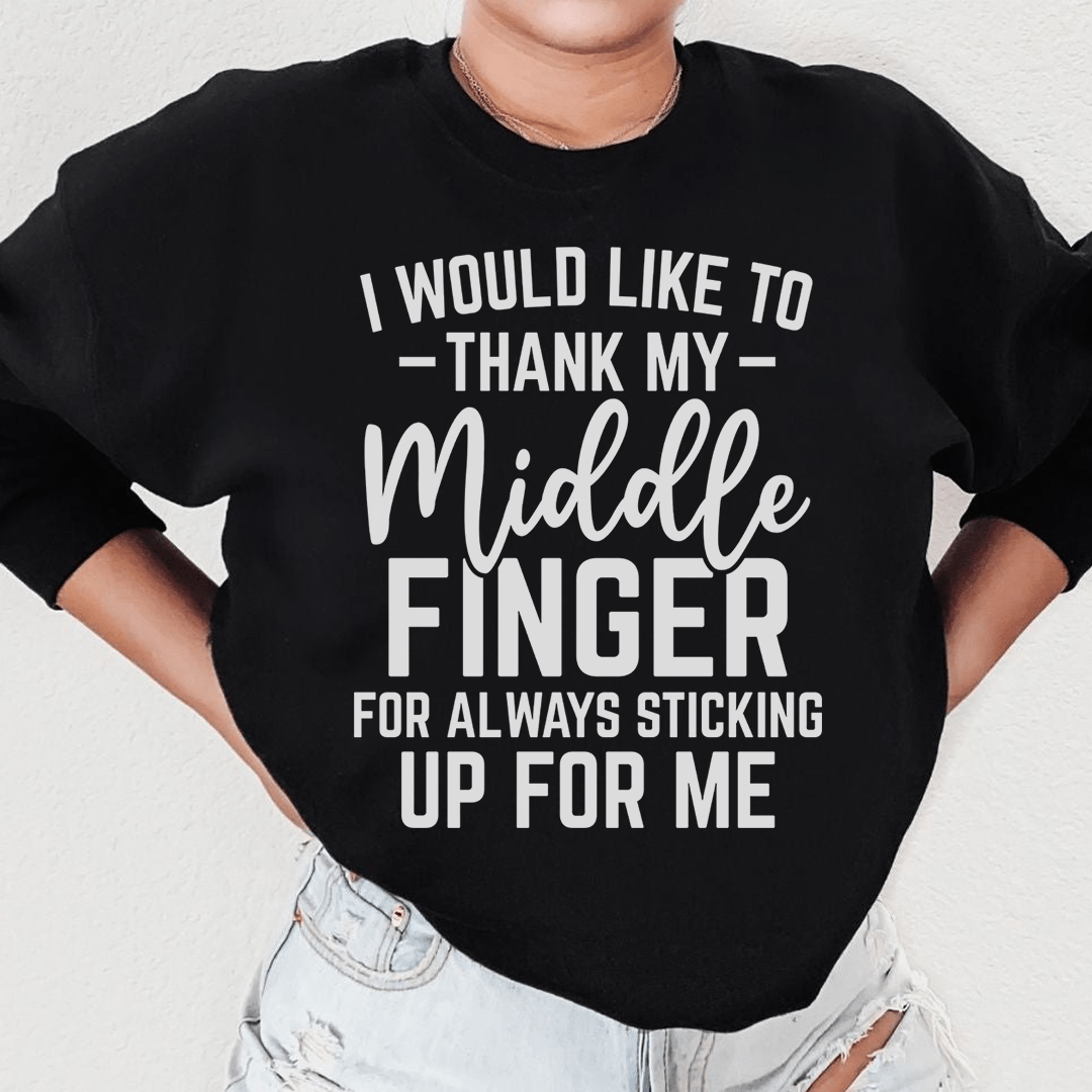 A cozy hoodie featuring the phrase 'I Would Like To Thank My Middle Finger', designed by top artists, showcasing a unique and expressive style.