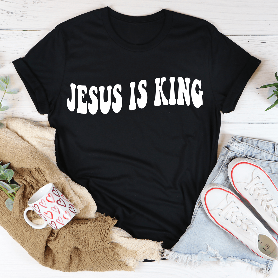 A stylish Jesus Is King Tee made from soft ring-spun cotton, featuring double stitching for durability and a comfortable fit.