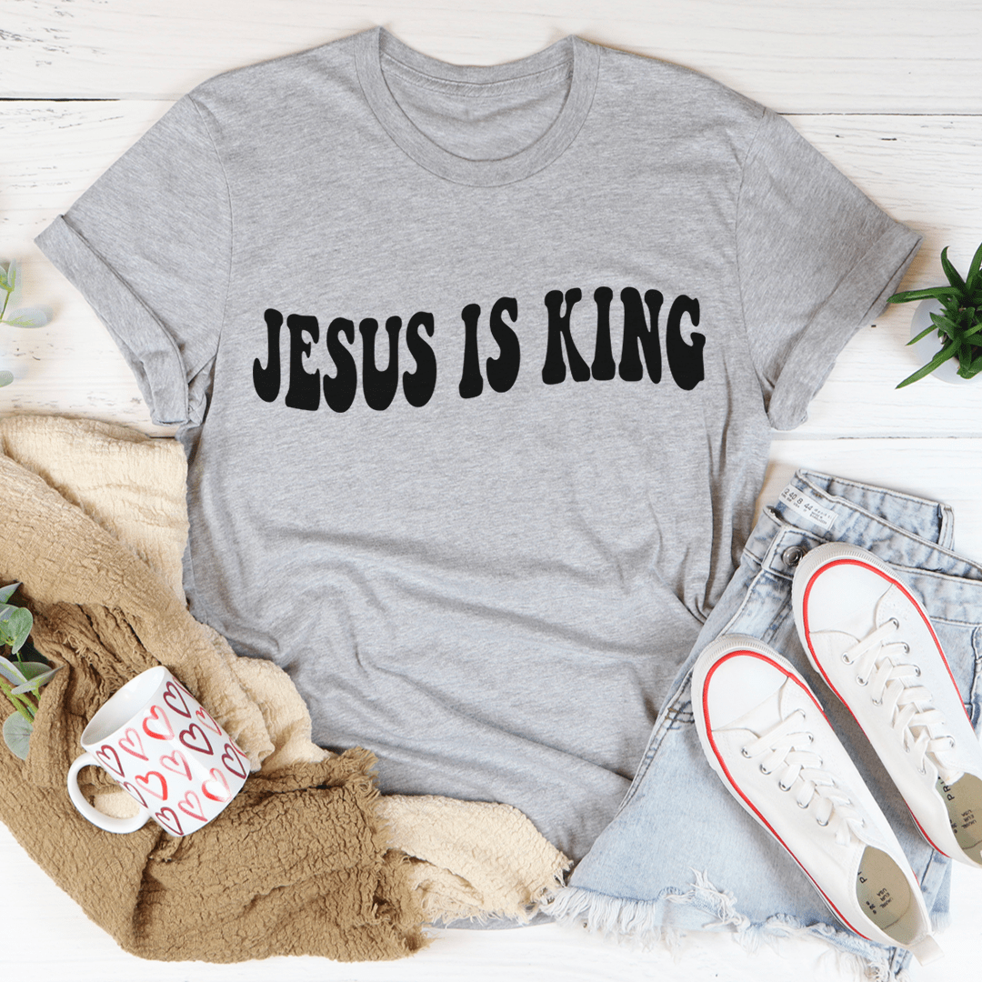A stylish Jesus Is King Tee made from soft ring-spun cotton, featuring double stitching for durability and a comfortable fit.