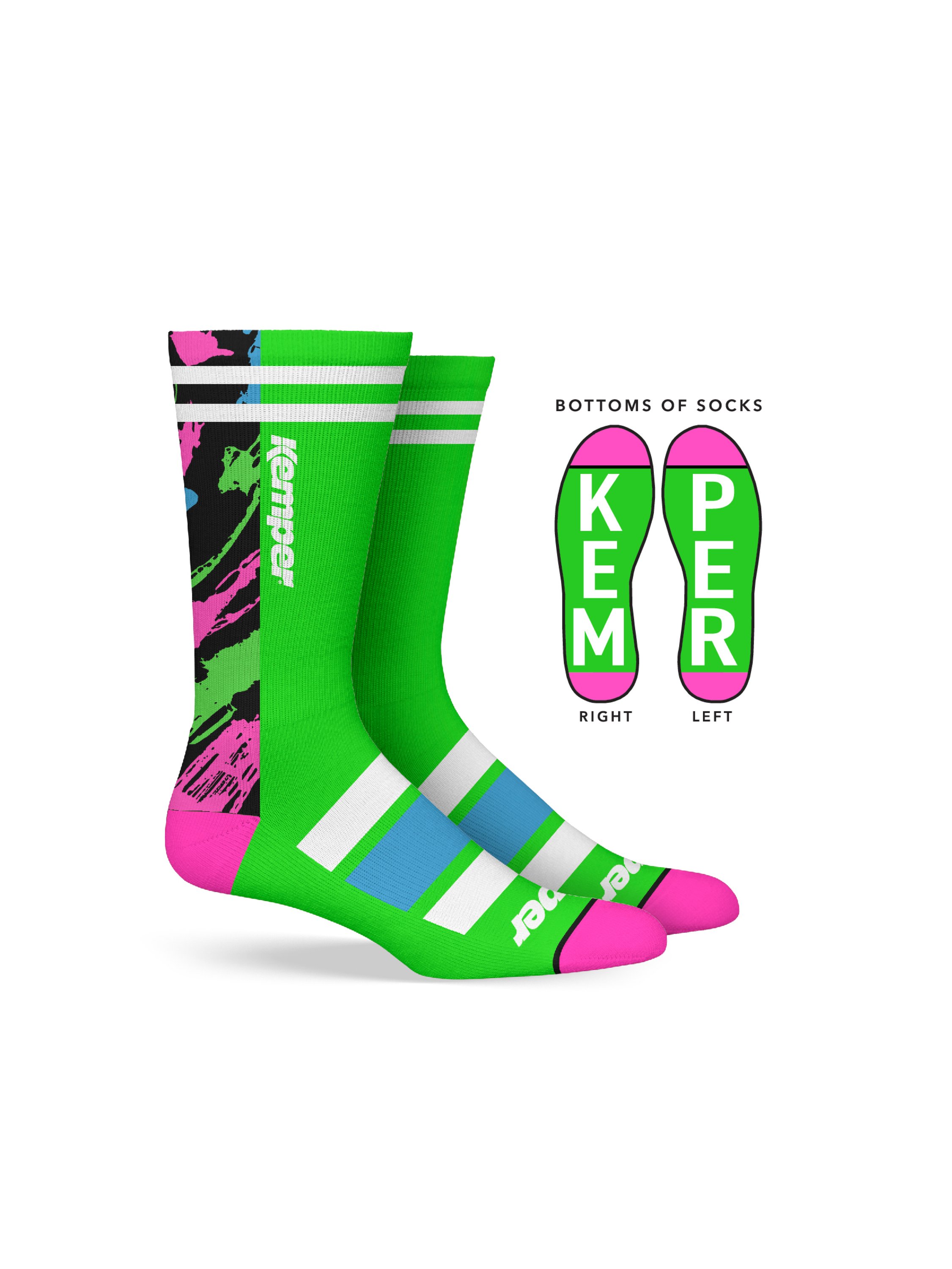 Kemper Snowboards Rampage Crew Sock featuring a vibrant paint splatter graphic, designed for comfort and style.