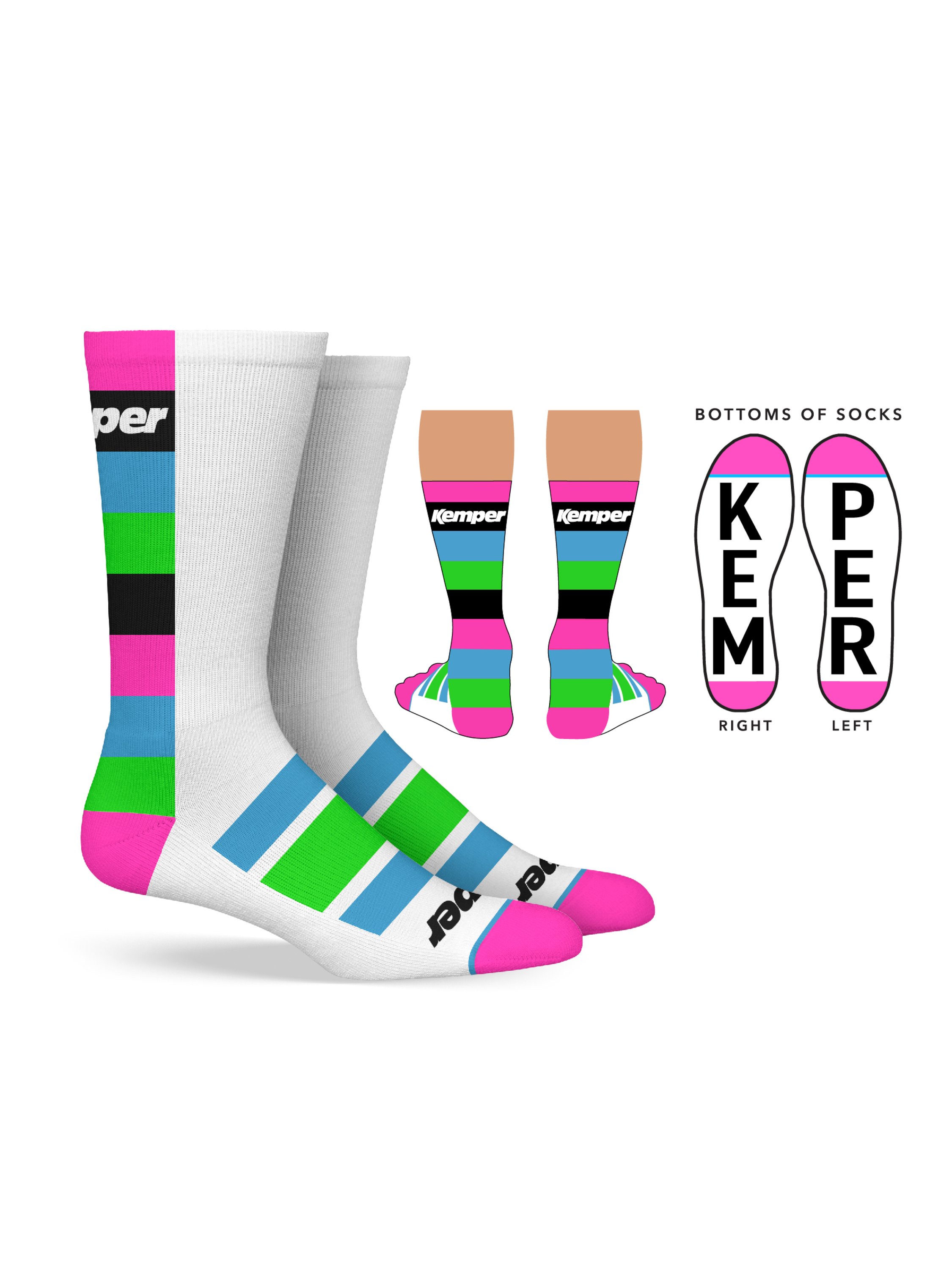 Kemper Snowboards Stripe Crew Sock featuring retro stripes in vibrant colors, designed for comfort and style.