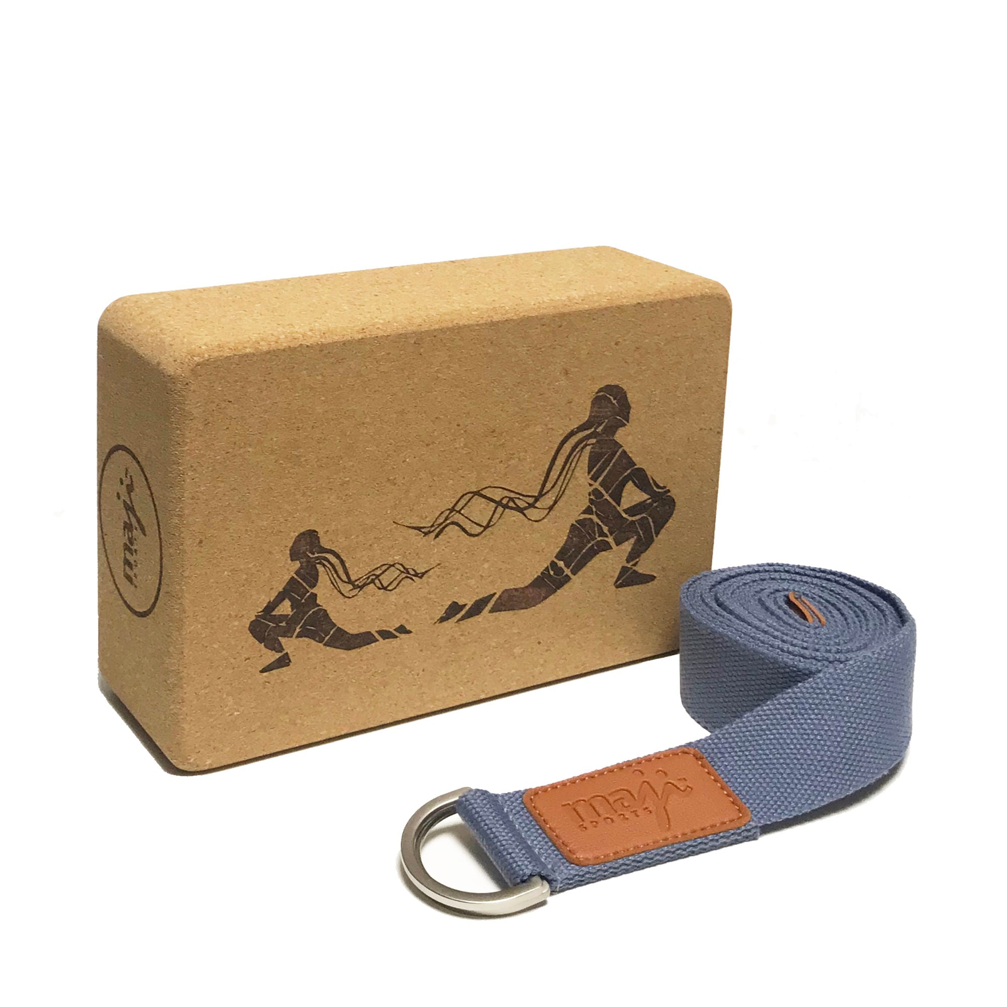 Laser Engraved Cork Block and Yoga Strap Combo, showcasing eco-friendly materials and elegant designs for enhanced yoga practice.