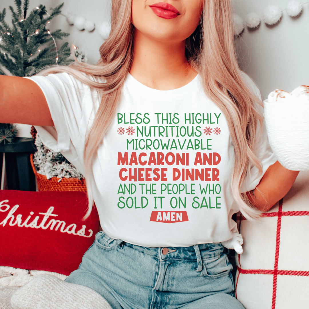 A comfortable Macaroni And Cheese Dinner Tee made from soft ring-spun cotton, featuring a playful design.