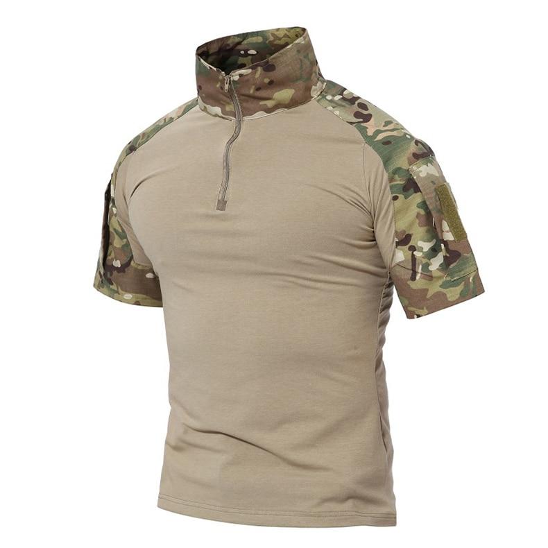 Men's summer tactical t-shirt in military camouflage, short sleeve design, perfect for outdoor activities.
