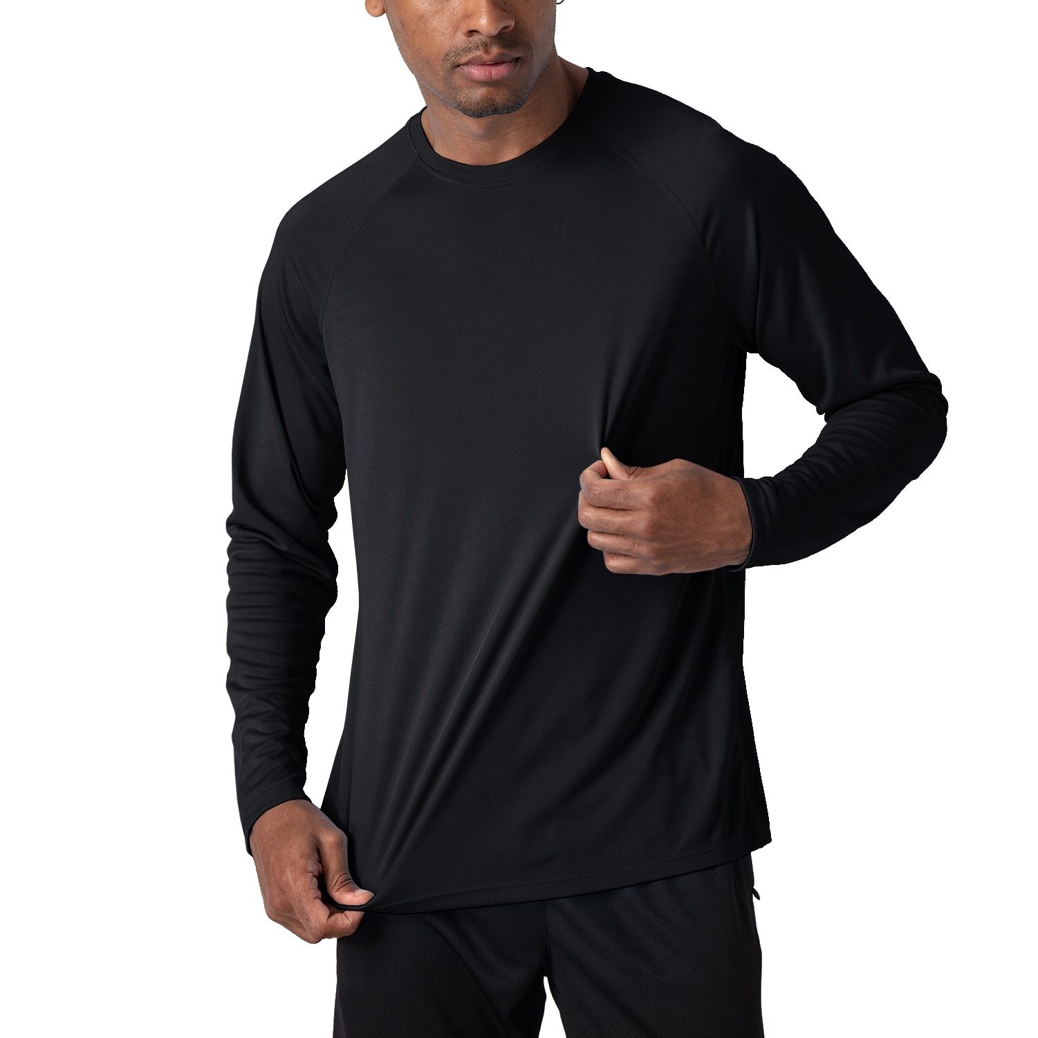 Men's long sleeve sun protection t-shirt in gray, blue, white, and black colors, designed for summer outdoor activities.
