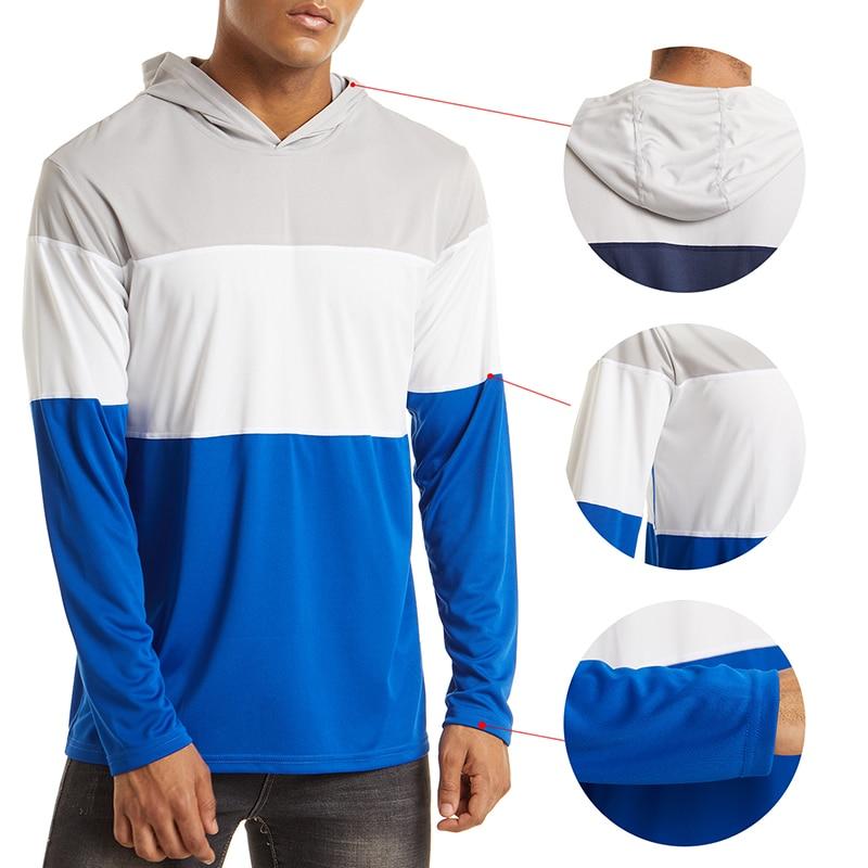 Men's lightweight UPF 50+ sun protection hoodie in striped design, perfect for summer outdoor activities.