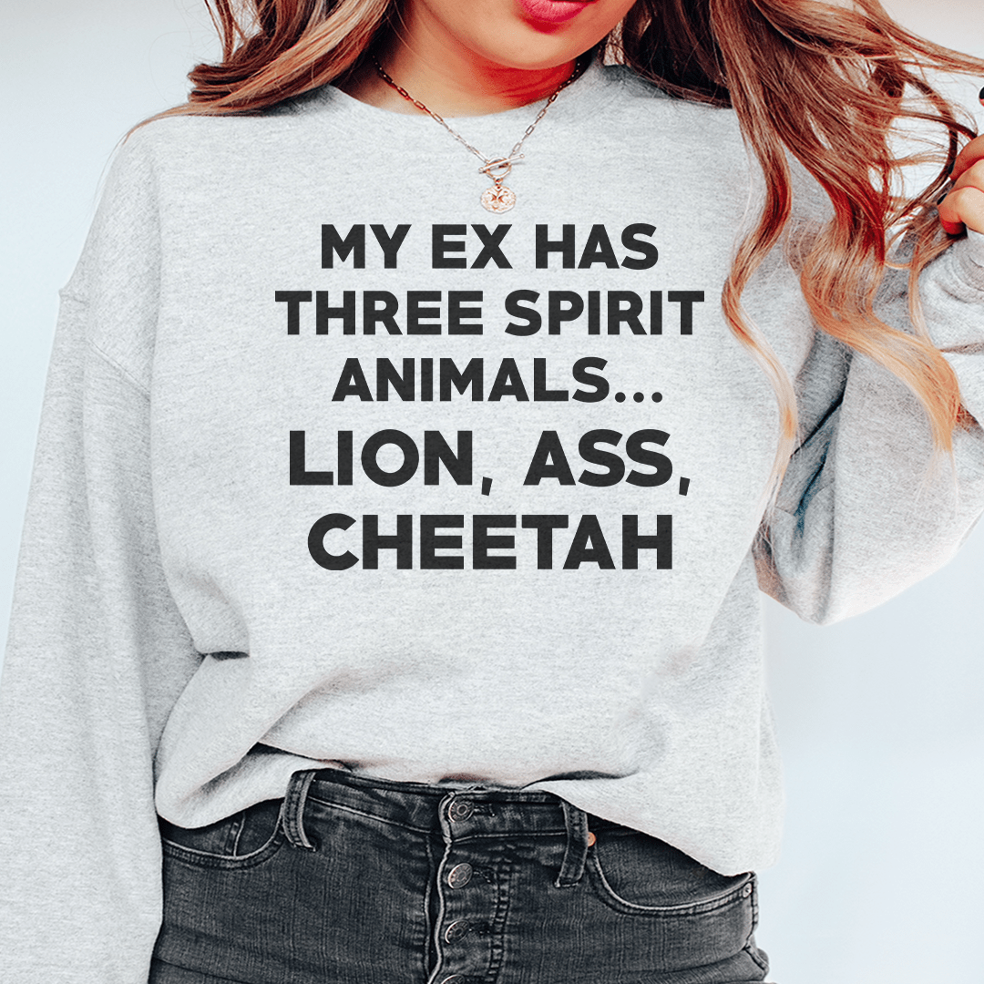 Cozy My Ex Has Three Spirit Animals sweatshirt featuring a unique artistic design, perfect for casual wear.