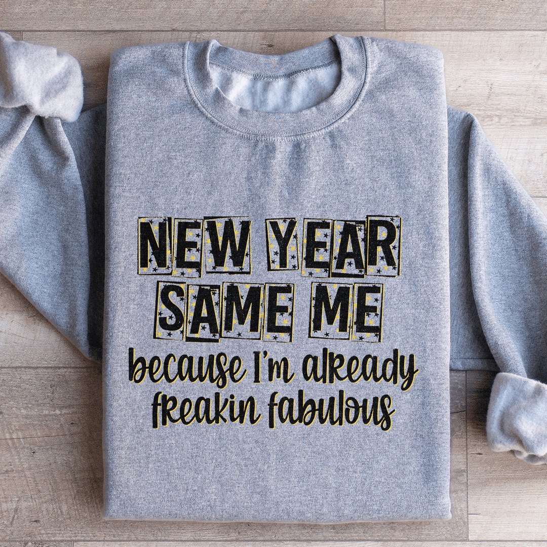 A stylish pair of 'New Year Same Me' sweats featuring unique designs by top artists, made from a cozy cotton/poly fleece blend.