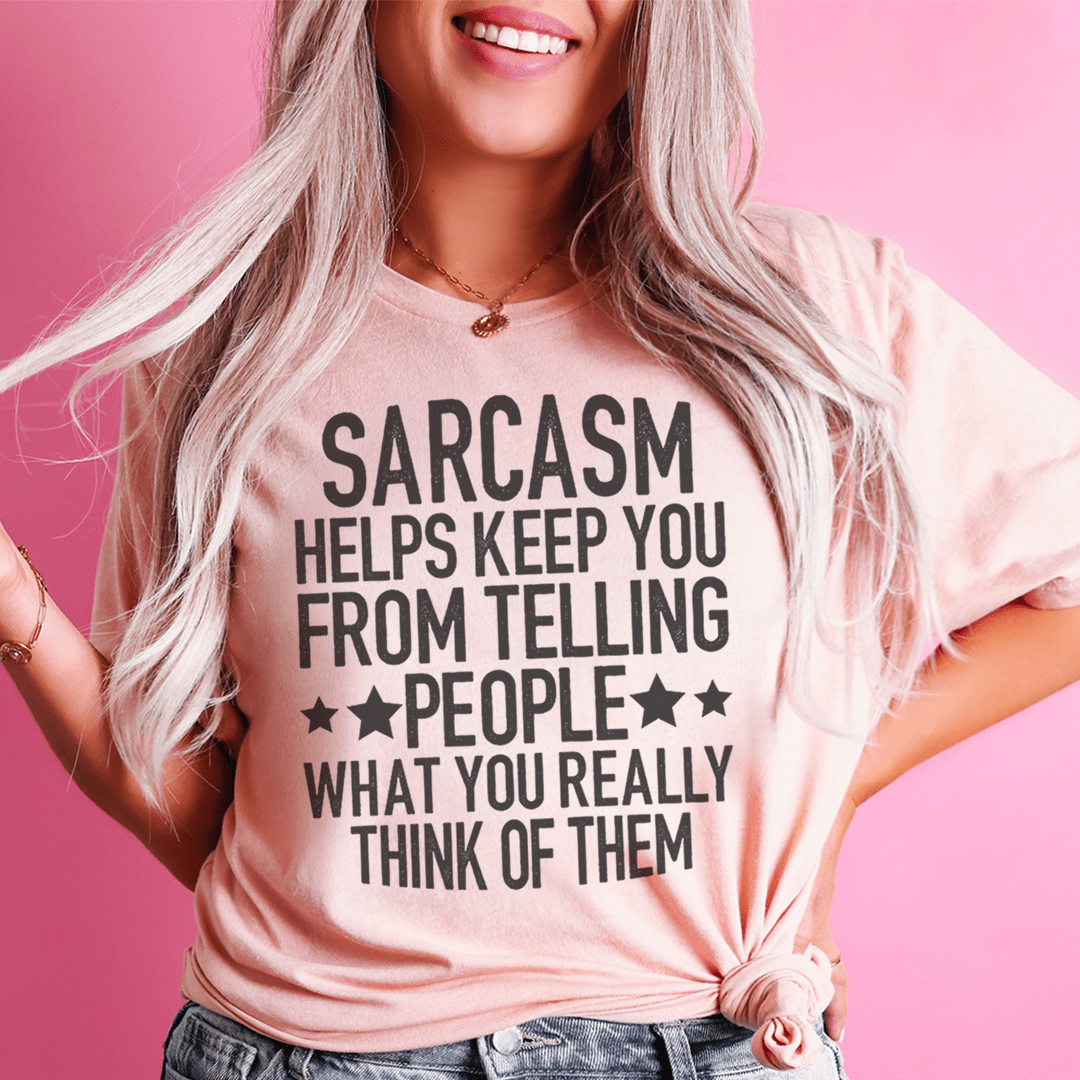 A stylish Sarcasm T-shirt made from soft ring-spun cotton, featuring a witty phrase, double-stitched neckline, and sleeves.