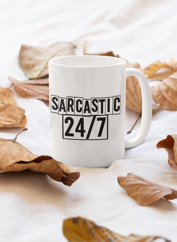 Sarcastic 24/7 Mug with glossy finish and sturdy handle, perfect for coffee lovers.