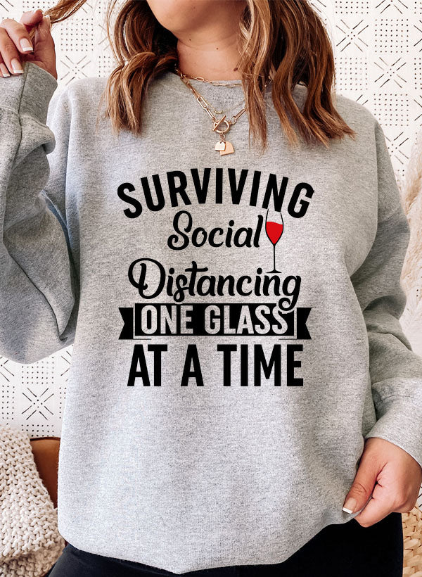 Cozy Surviving Social Distancing Sweat Shirt featuring unique designs by top artists, made from cotton/poly fleece blend.