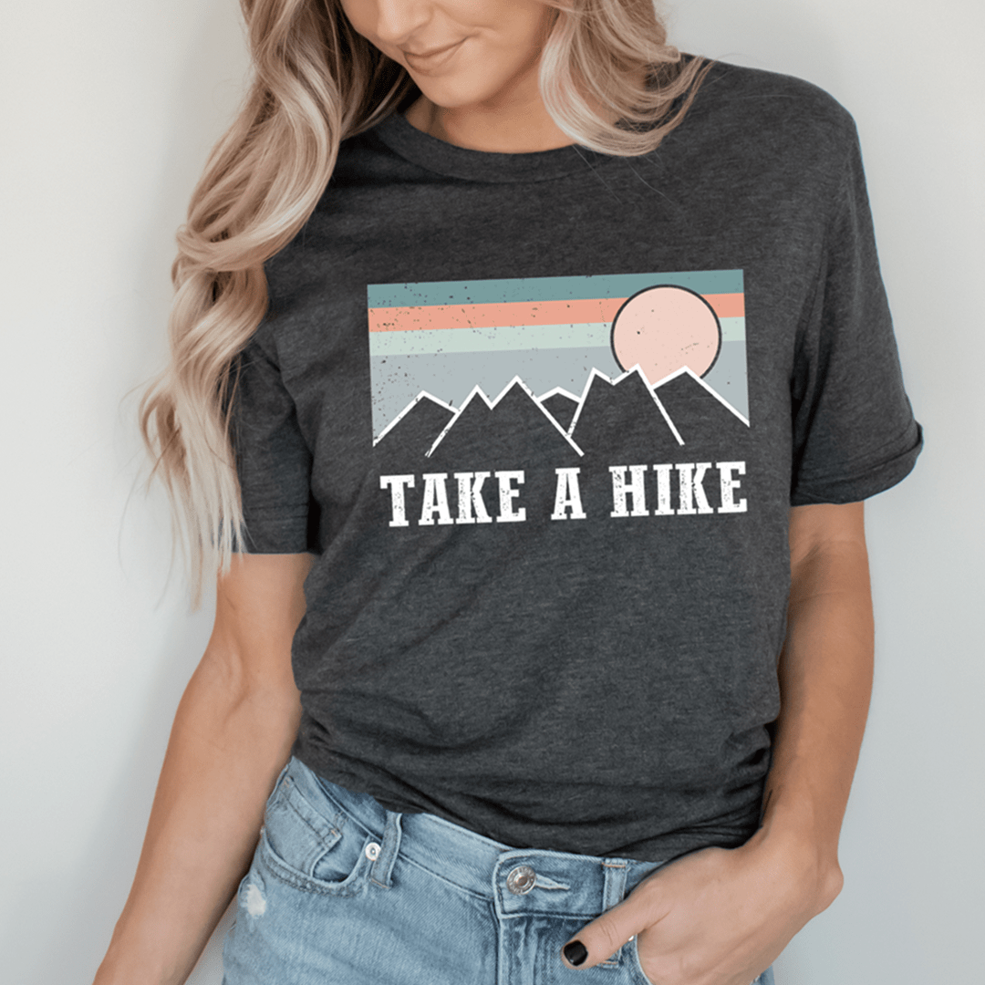 Take A Hike T-Shirt made from soft ring-spun cotton, featuring double stitching for durability, available in various sizes.
