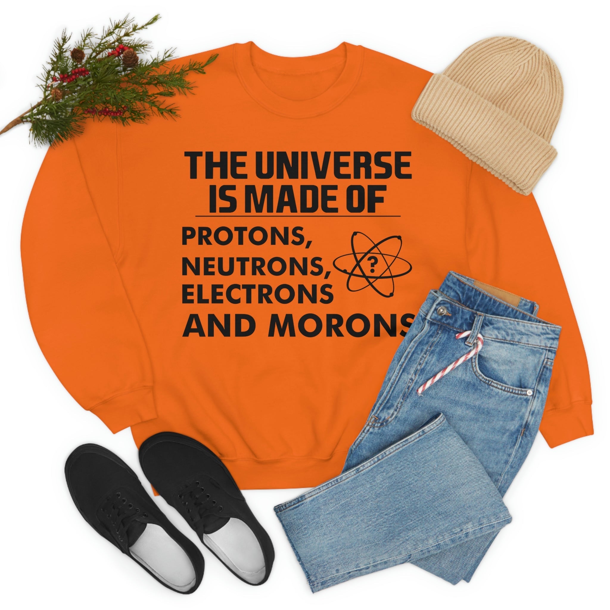 A stylish t-shirt featuring the phrase 'The Universe Is Made Of', made from soft ring-spun cotton with double stitching for durability.