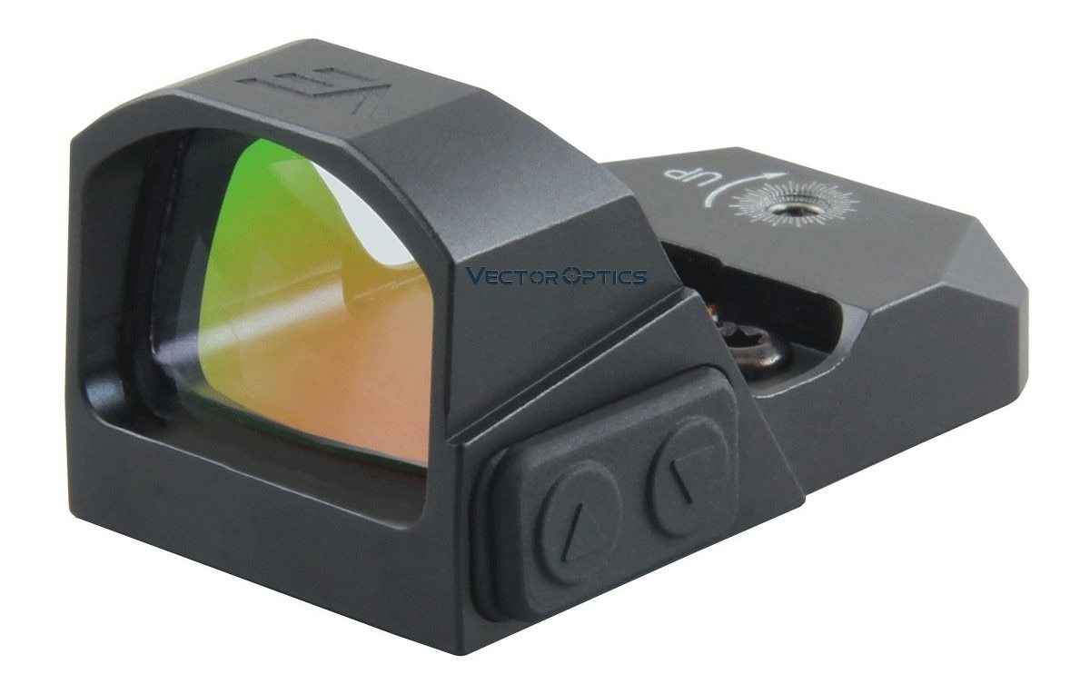 Vector Optics Frenzy 1x17x24 Red Dot Scope mounted on a firearm, showcasing its compact design and features.