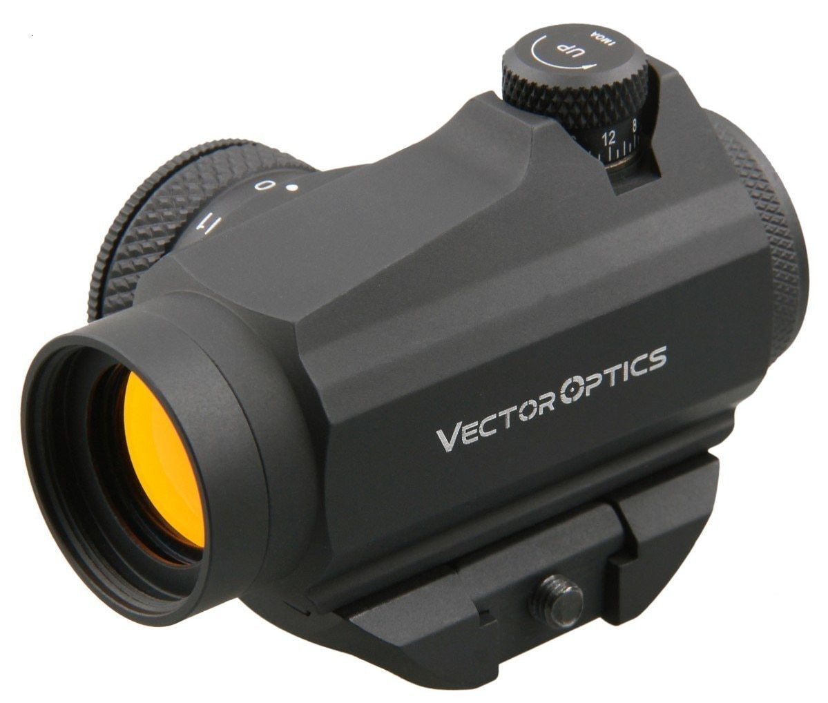 Vector Optics Maverick 1x22 GenII Red Dot Sight with tactical features and QD Picatinny mount, showcasing its compact design.