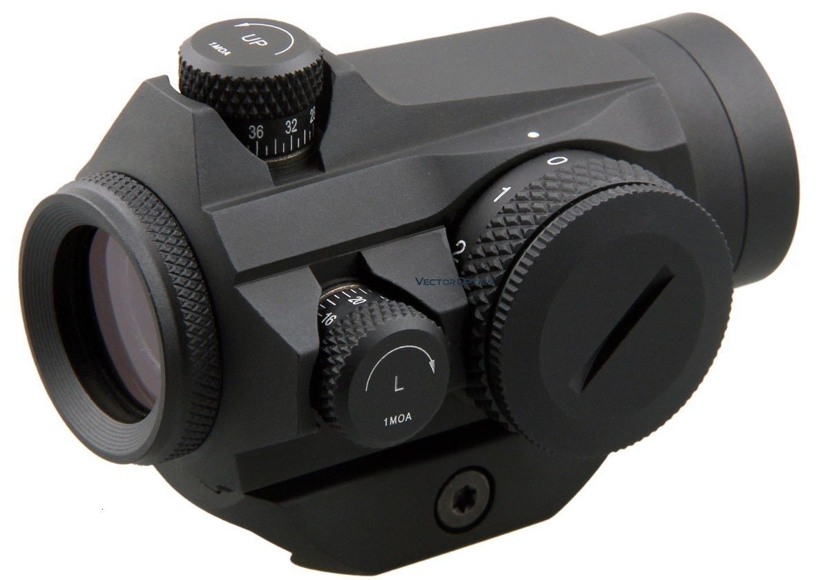 Vector Optics Maverick 1x22 GenII Red Dot Sight with tactical features and QD Picatinny mount, showcasing its compact design.