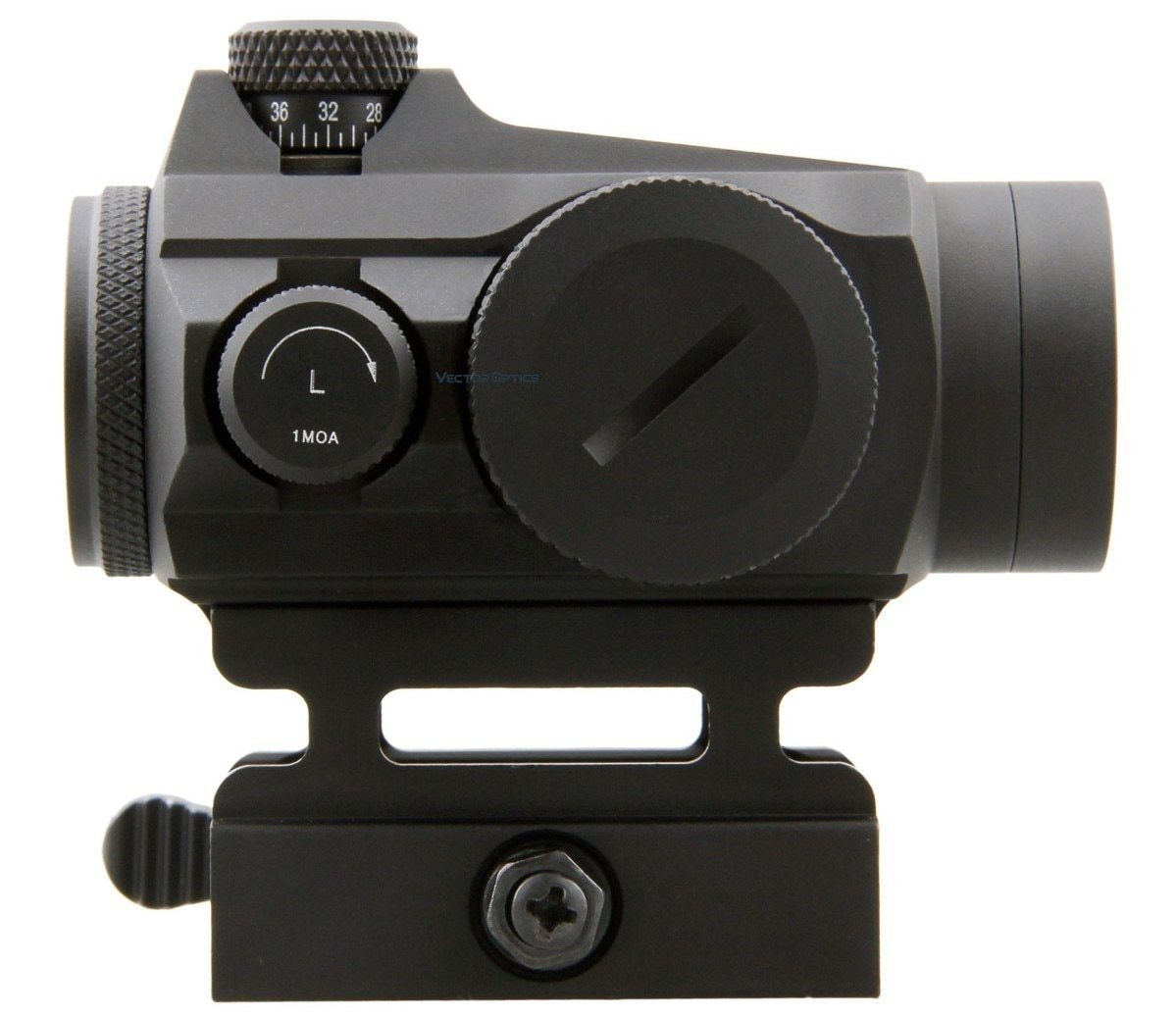 Vector Optics Maverick 1x22 GenII Red Dot Sight with tactical features and QD Picatinny mount, showcasing its compact design.