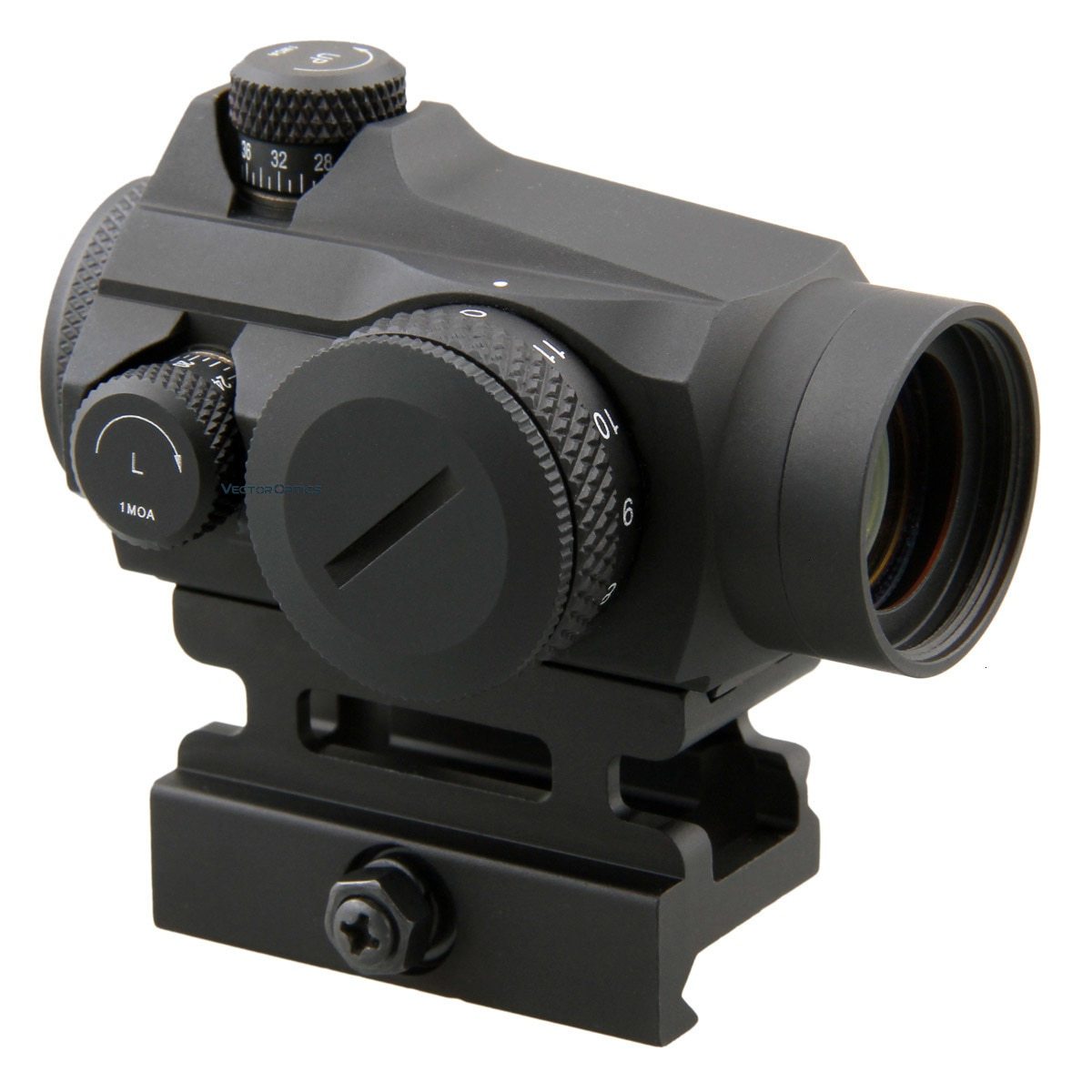 Vector Optics Maverick 1x22 GenII Red Dot Sight with tactical features and QD Picatinny mount, showcasing its compact design.