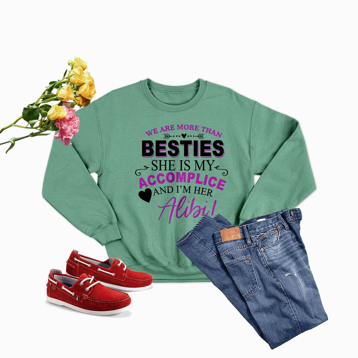 We Are More Than Besties Sweat Shirt featuring a stylish design by top artists, made from a cozy cotton/poly fleece blend.