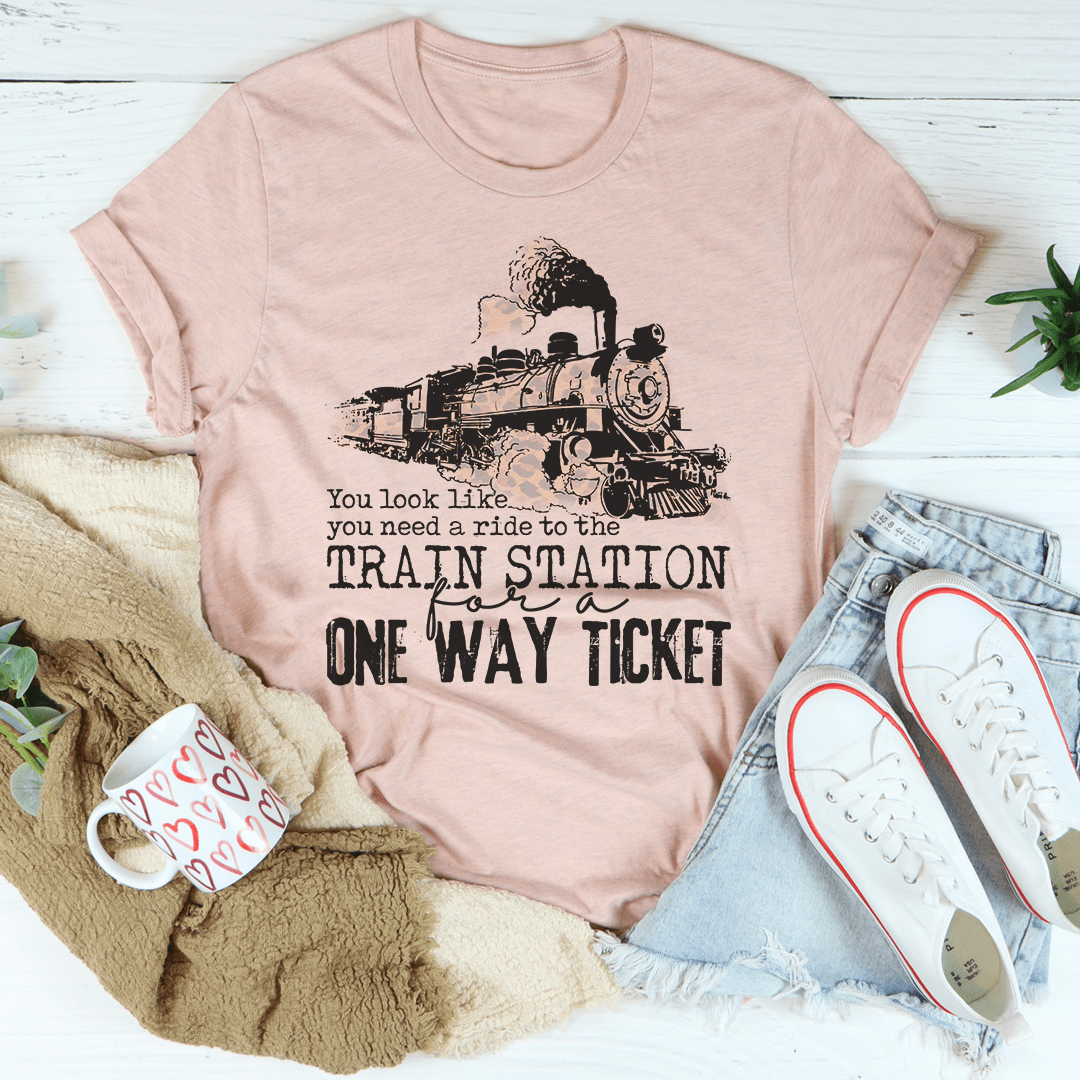 You Look Like You Need A Ride Tee in soft cotton, featuring double stitching and a stylish design.