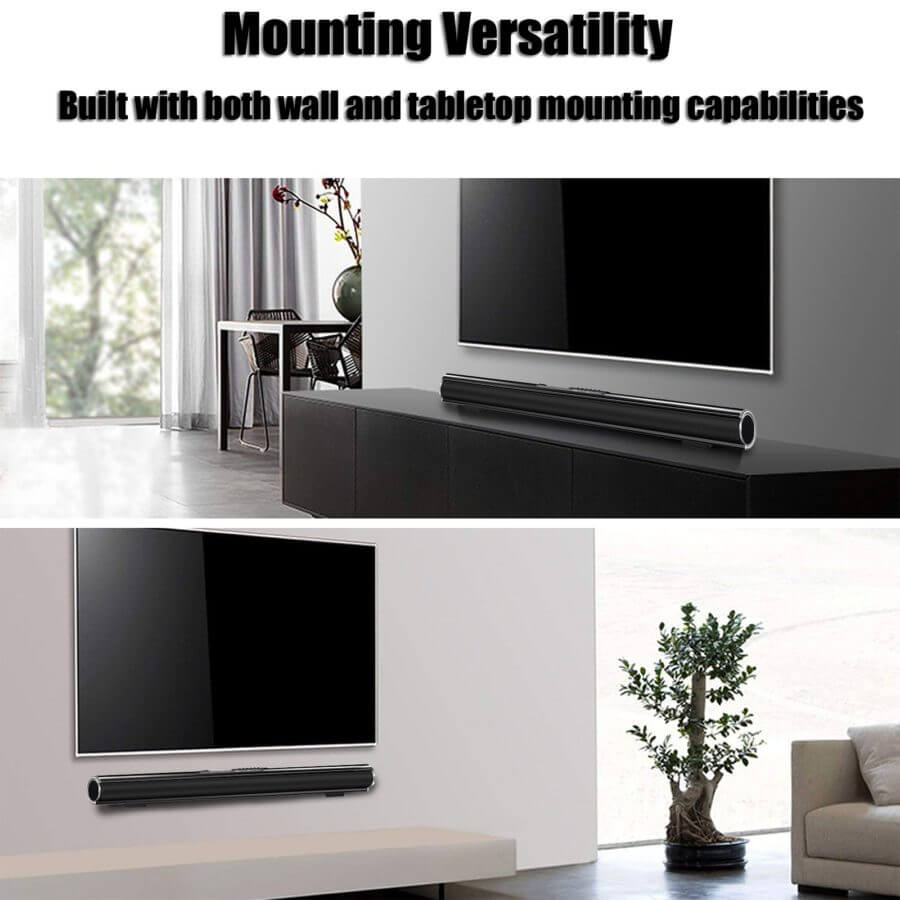 Naxa 37 inch TV Sound Bar with Bluetooth, sleek design, remote control, and multiple input options.
