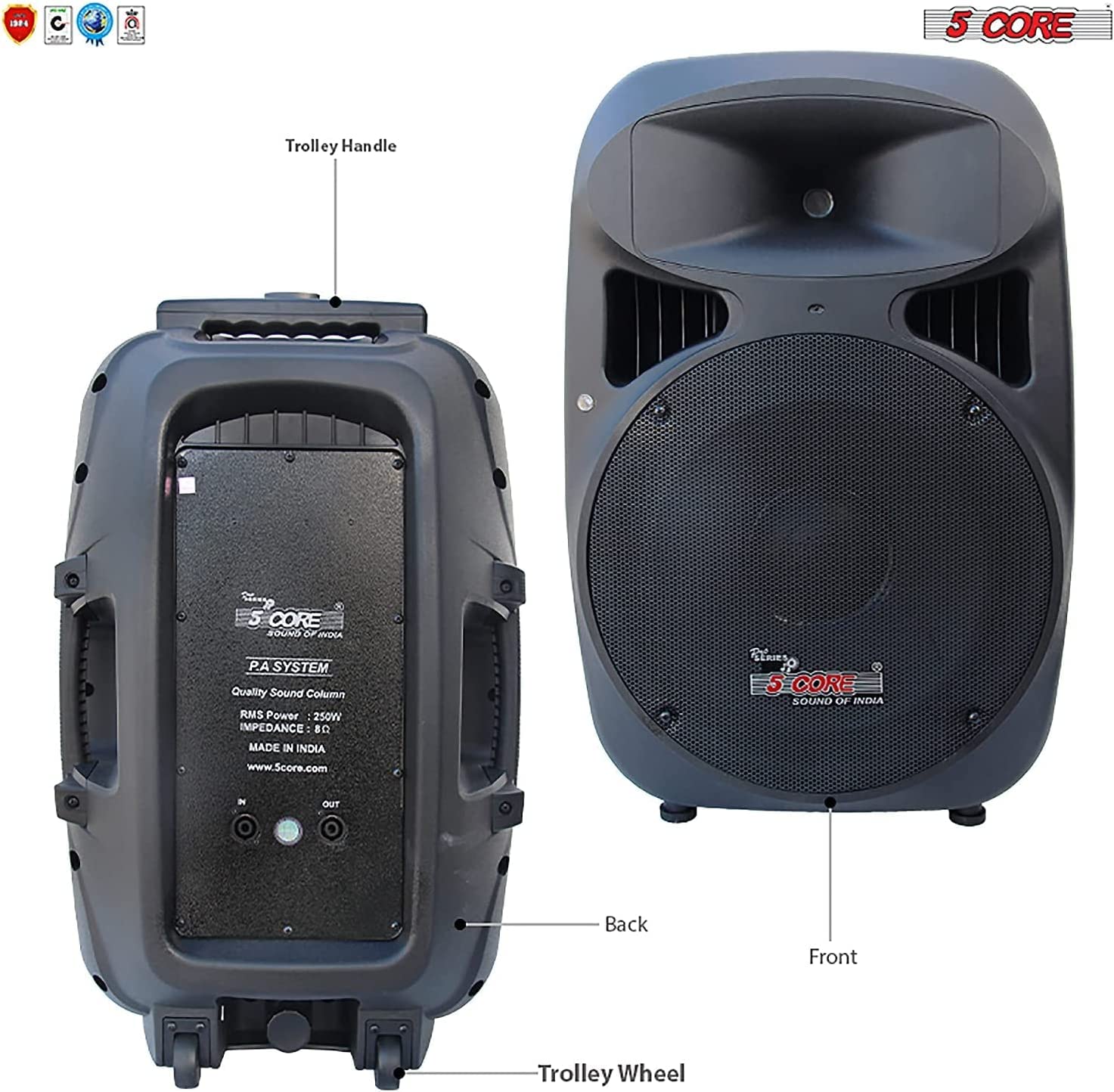 5 Core 15 Inch PA DJ Speaker 2 Pack, showcasing powerful subwoofers designed for high-quality sound in various events.