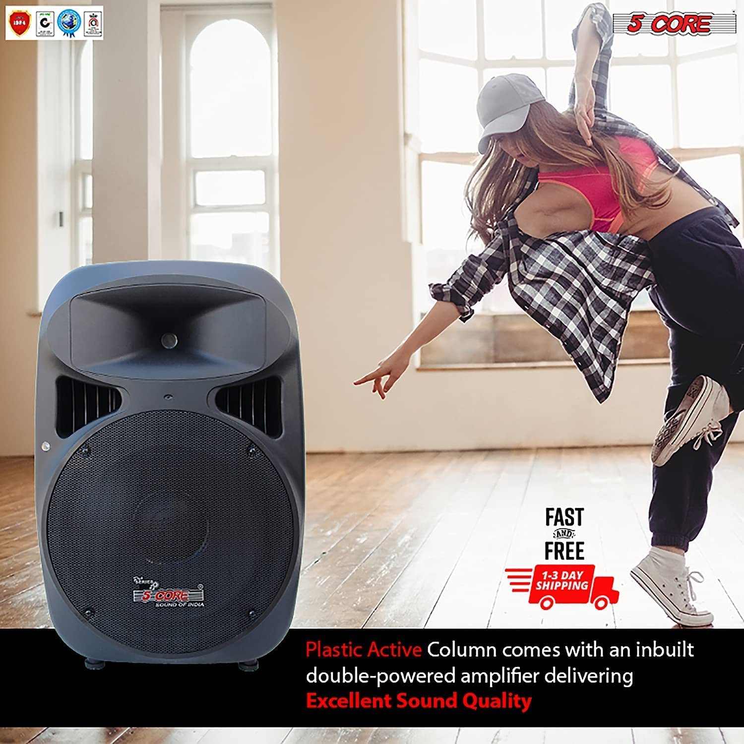 5 Core 15 Inch PA DJ Speaker 2 Pack, showcasing powerful subwoofers designed for high-quality sound in various events.