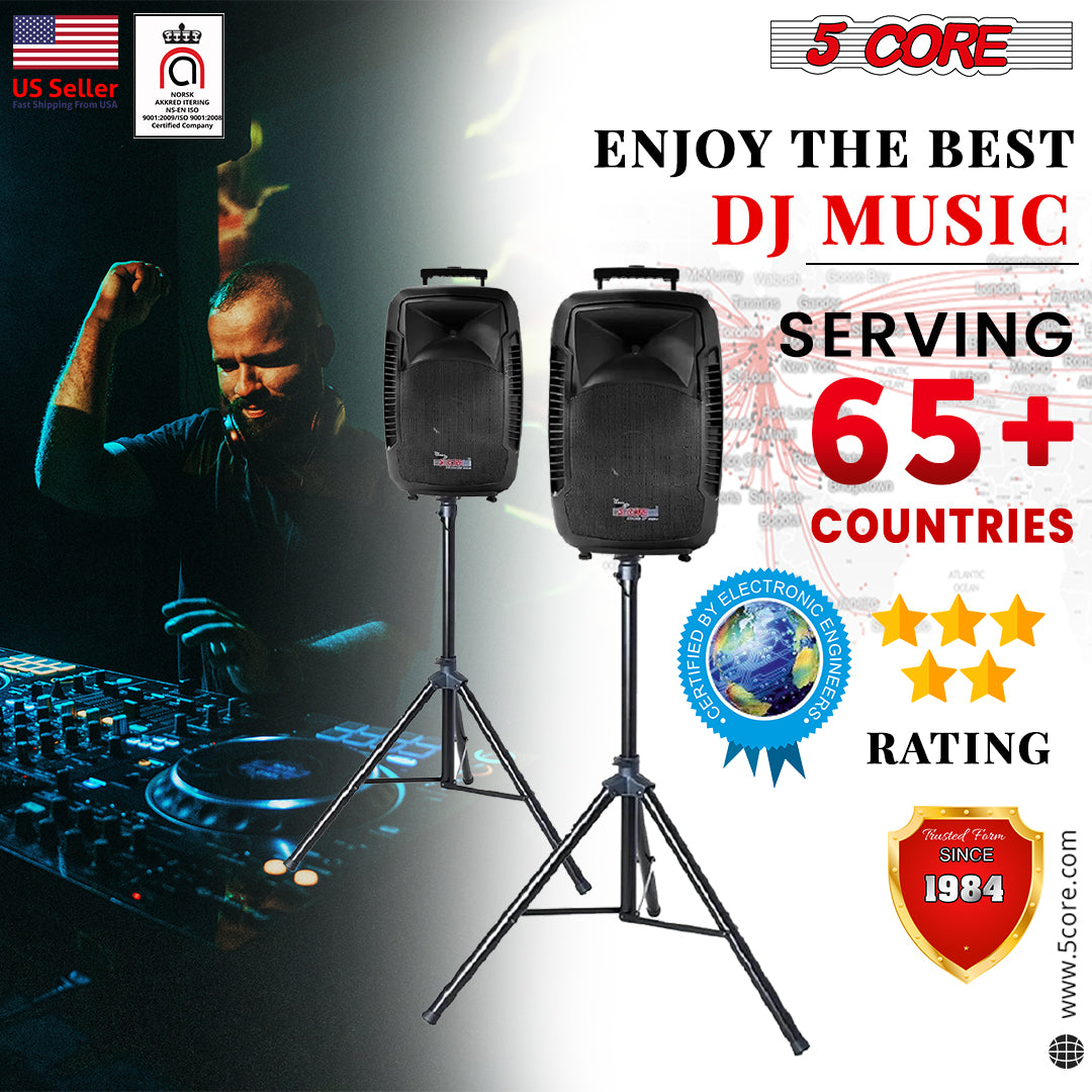 5 Core 15 Inch PA DJ Speaker 2 Pack, showcasing powerful subwoofers designed for high-quality sound in various events.