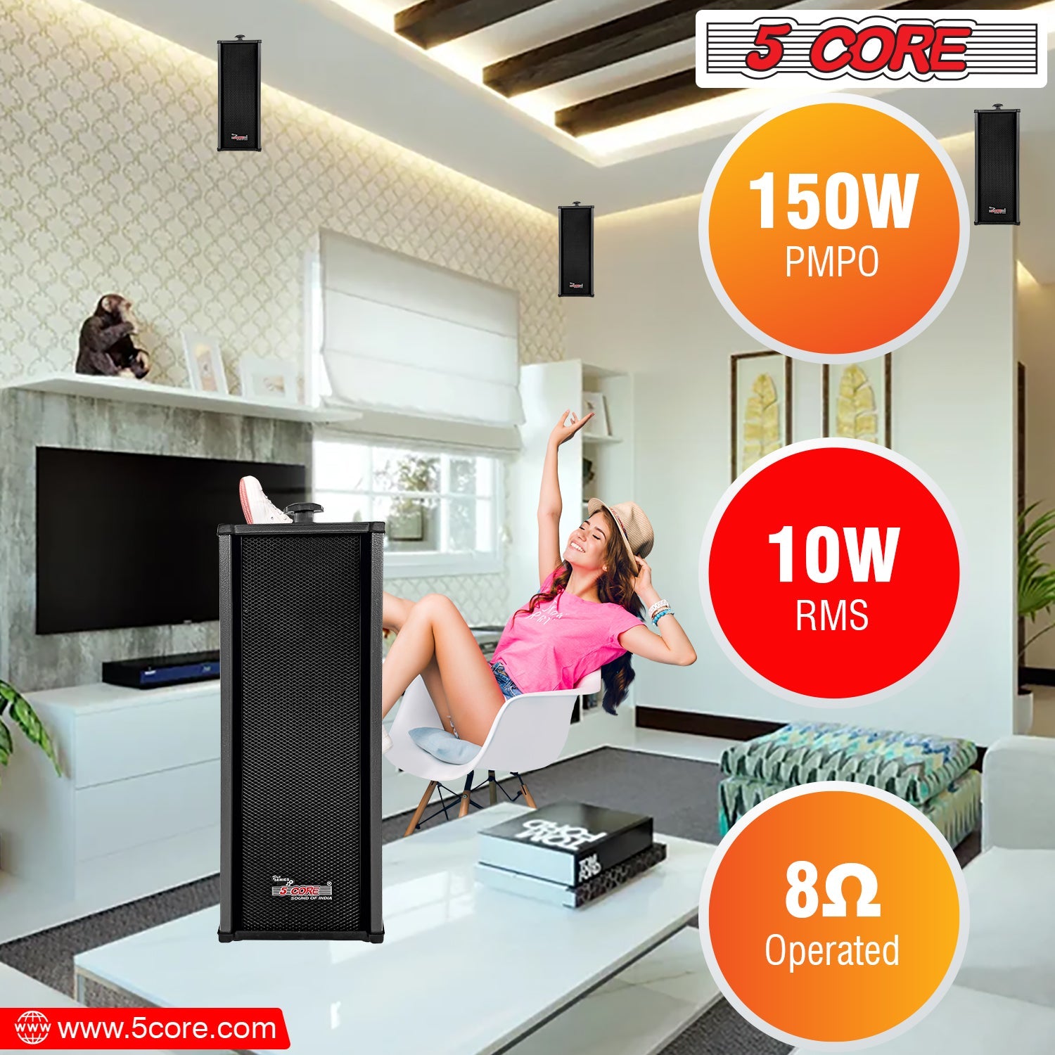 5 Core 4000W PA System featuring amplifier, wall speakers, dynamic microphone, and mic stand, ideal for commercial use.