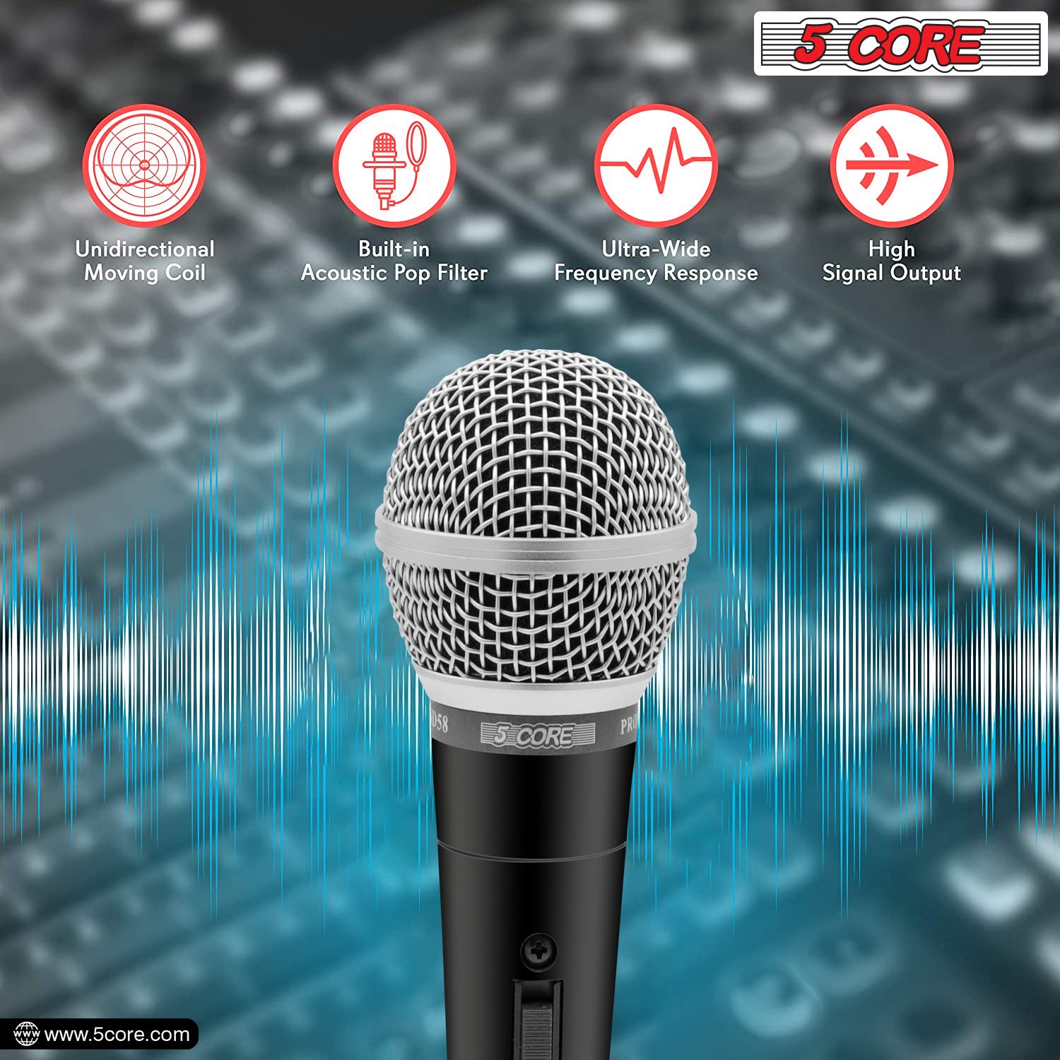 5 Core 4000W PA System featuring amplifier, wall speakers, dynamic microphone, and mic stand, ideal for commercial use.