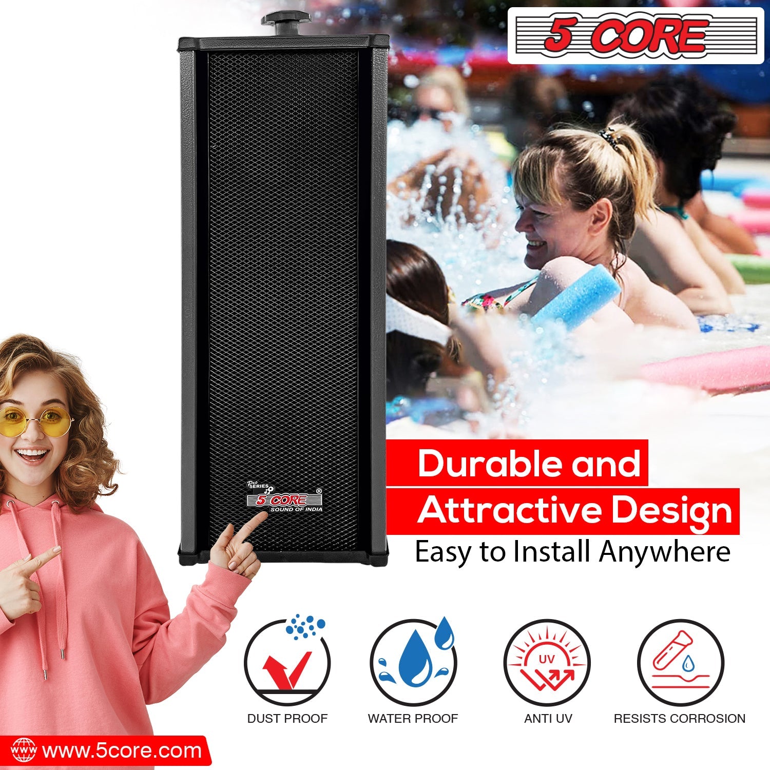 5 Core 4000W PA System featuring amplifier, wall speakers, dynamic microphone, and mic stand, ideal for commercial use.