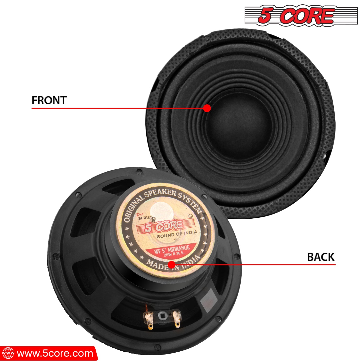 5 Core 5 Inch Midrange Speakers showcasing durable construction and advanced design for superior sound quality.