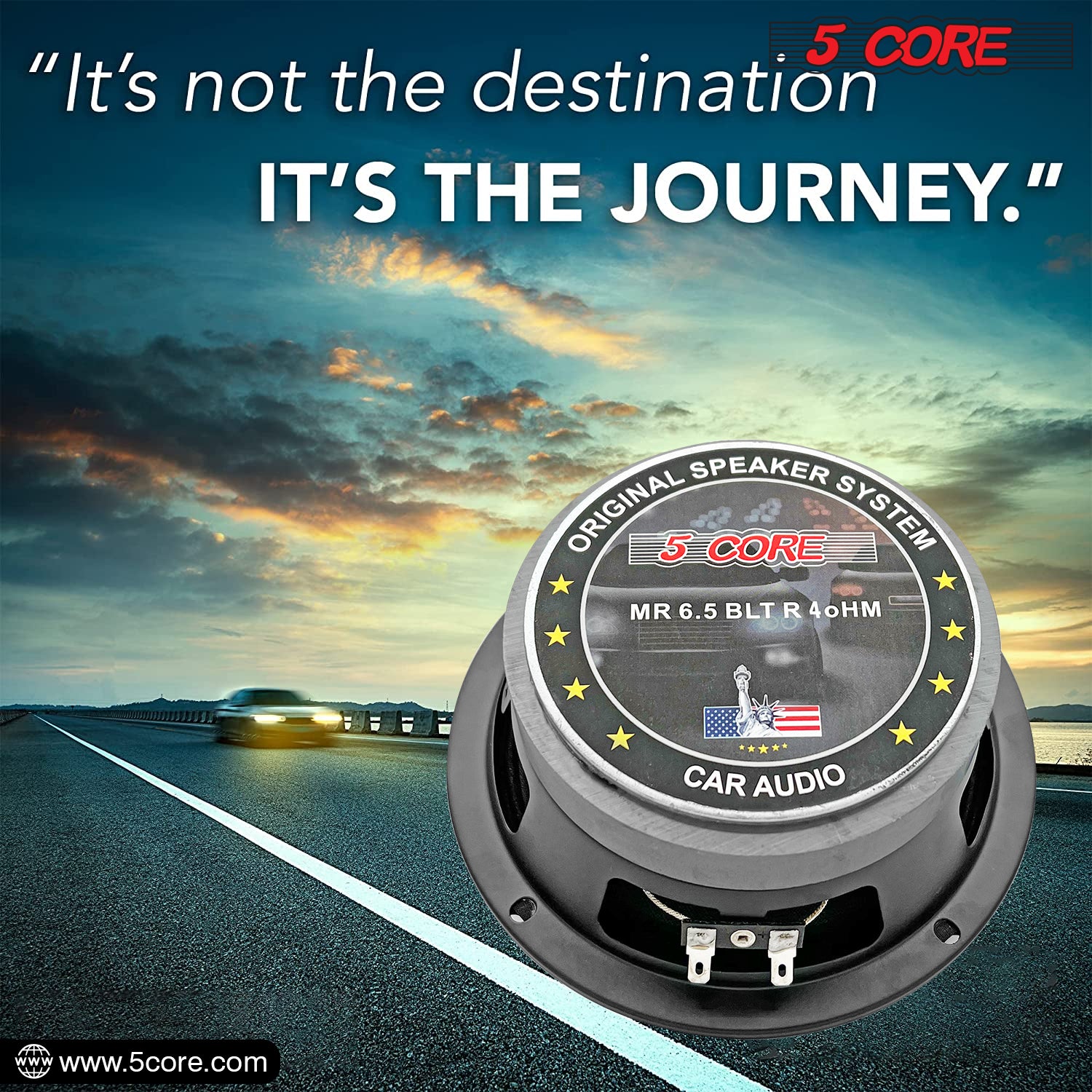 5 Core 6.5 Inch Midrange Door Speaker and Tweeter Combo showcasing sleek design and powerful audio capabilities.