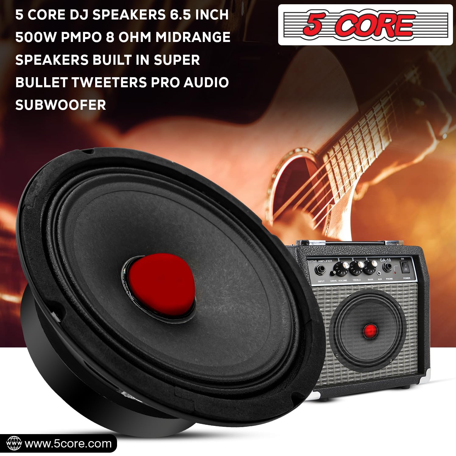 5 CORE 8 Inch Guitar Raw Speakers showcasing a robust design with a 30 Oz magnet, ideal for amplifier cabinets.
