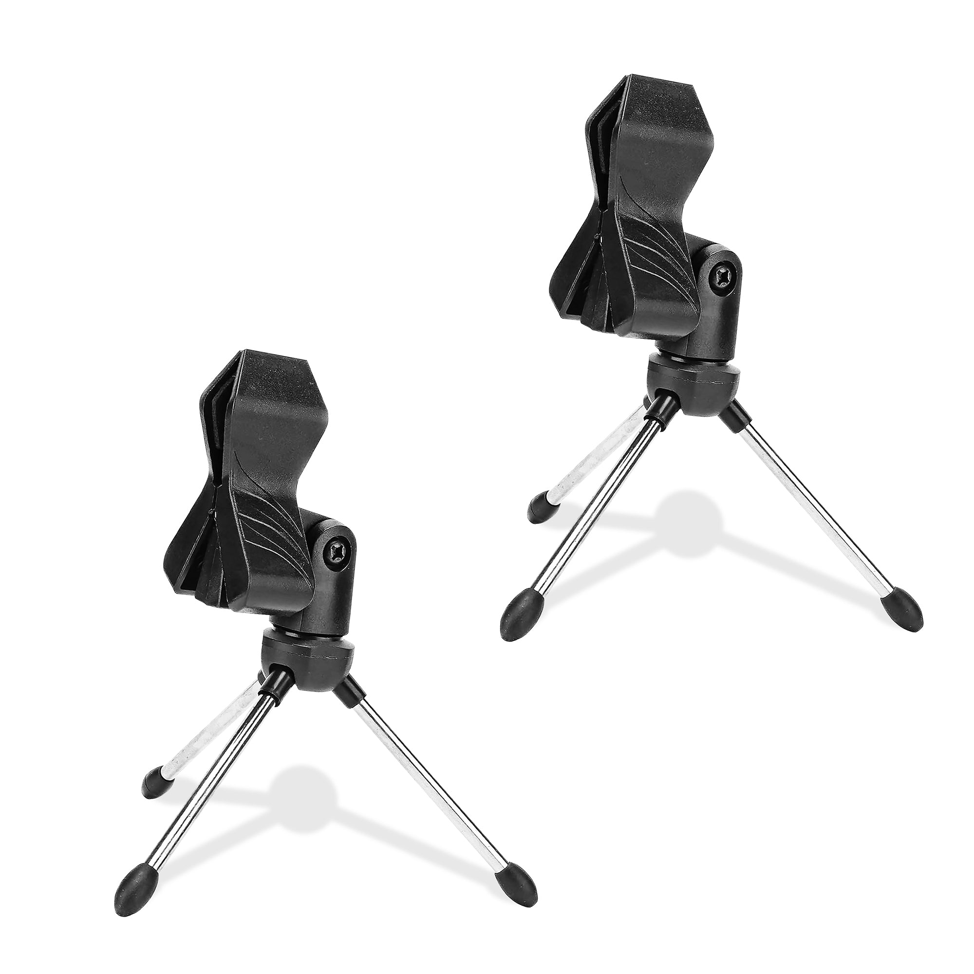 5 Core Desk Mic Stand with adjustable height and tripod base, designed for desktop use, featuring a 360-degree rotatable head and anti-slip rubber caps.