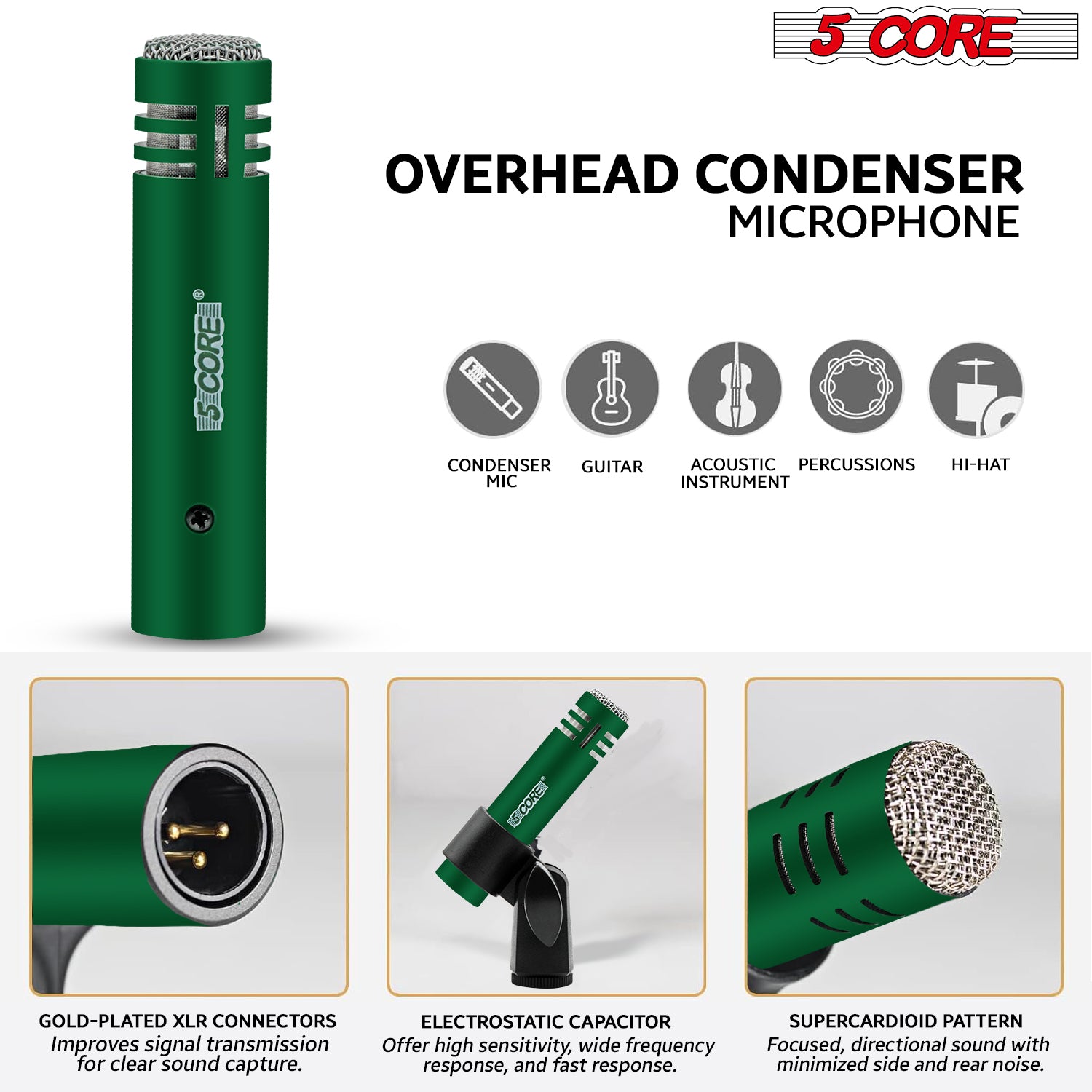 5 Core Drum Mic Kit featuring 7 dynamic microphones for kick, bass, tom, and snare drums, all in a convenient carry case.