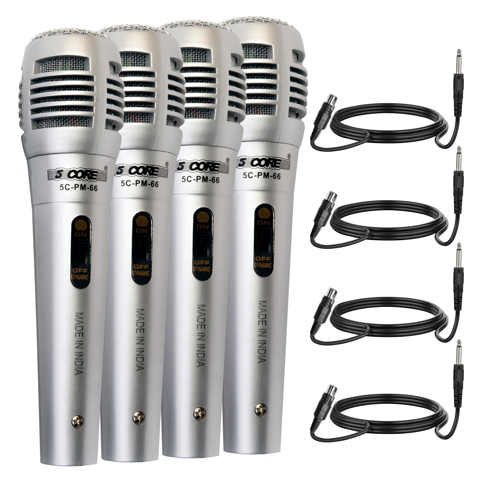 5 Core Cardioid XLR Microphone with XLR cable, designed for karaoke and professional singing, featuring rugged construction and a long cord.