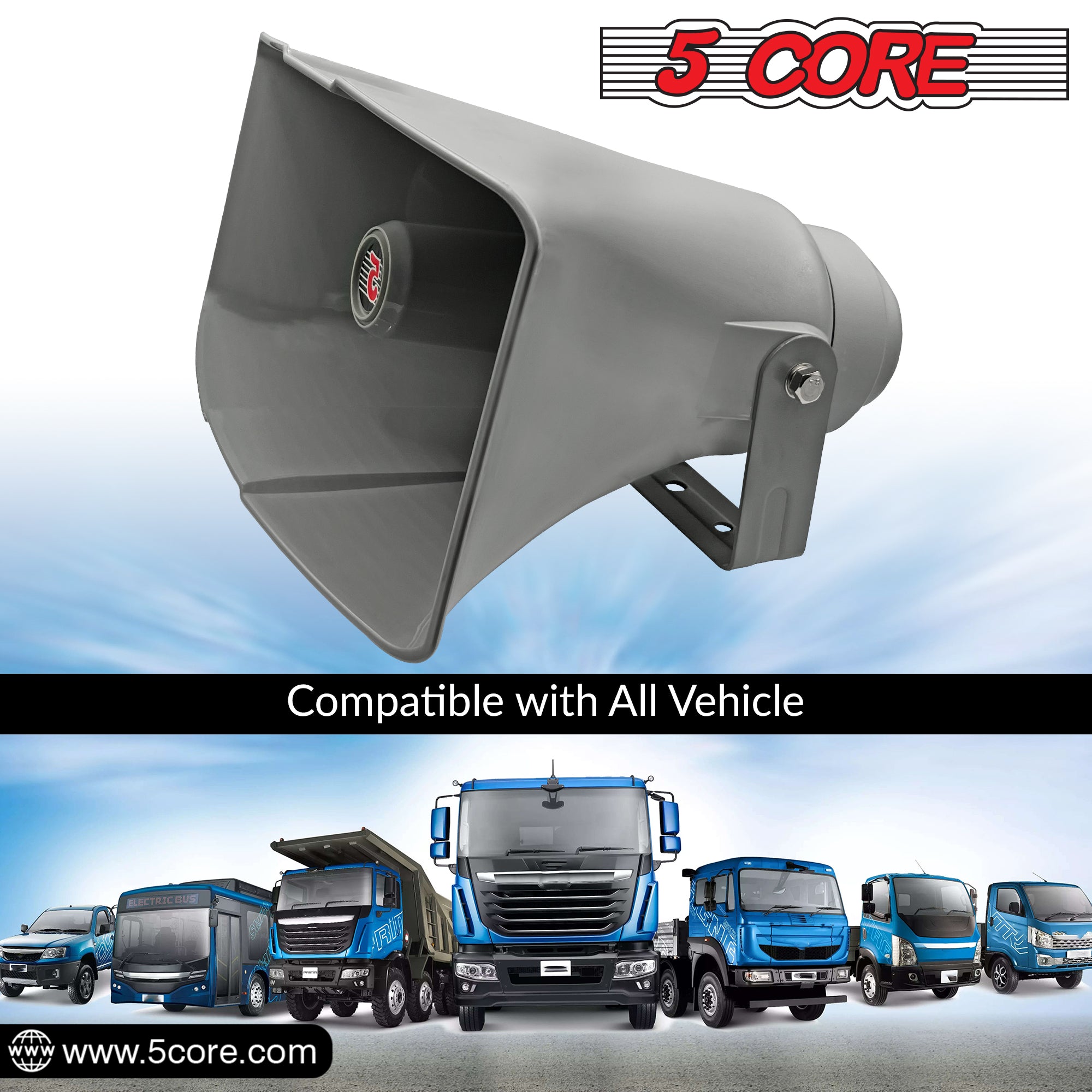 5 Core PA Horn Speaker showcasing its robust design and waterproof features, ideal for outdoor use.