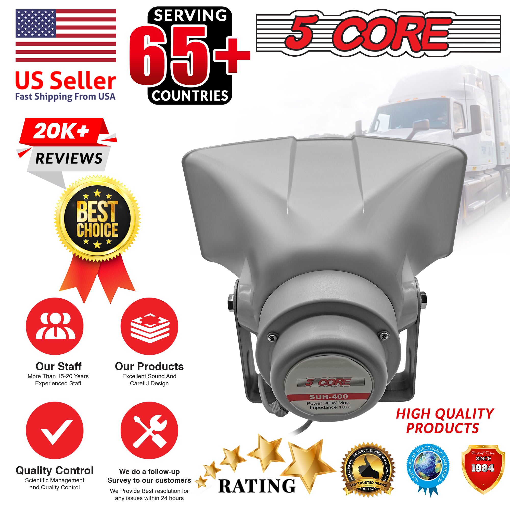 5 Core PA Horn Speaker showcasing its robust design and waterproof features, ideal for outdoor use.