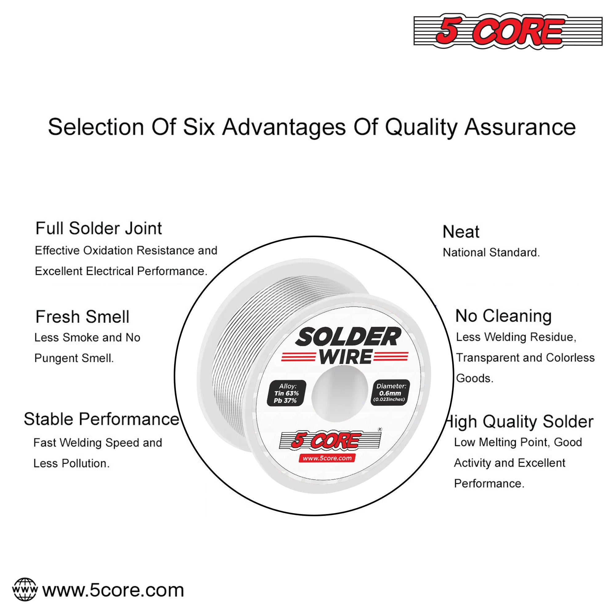 5 Core Solder Wire with rosin core for easy soldering, ideal for various applications including electronics and DIY projects.