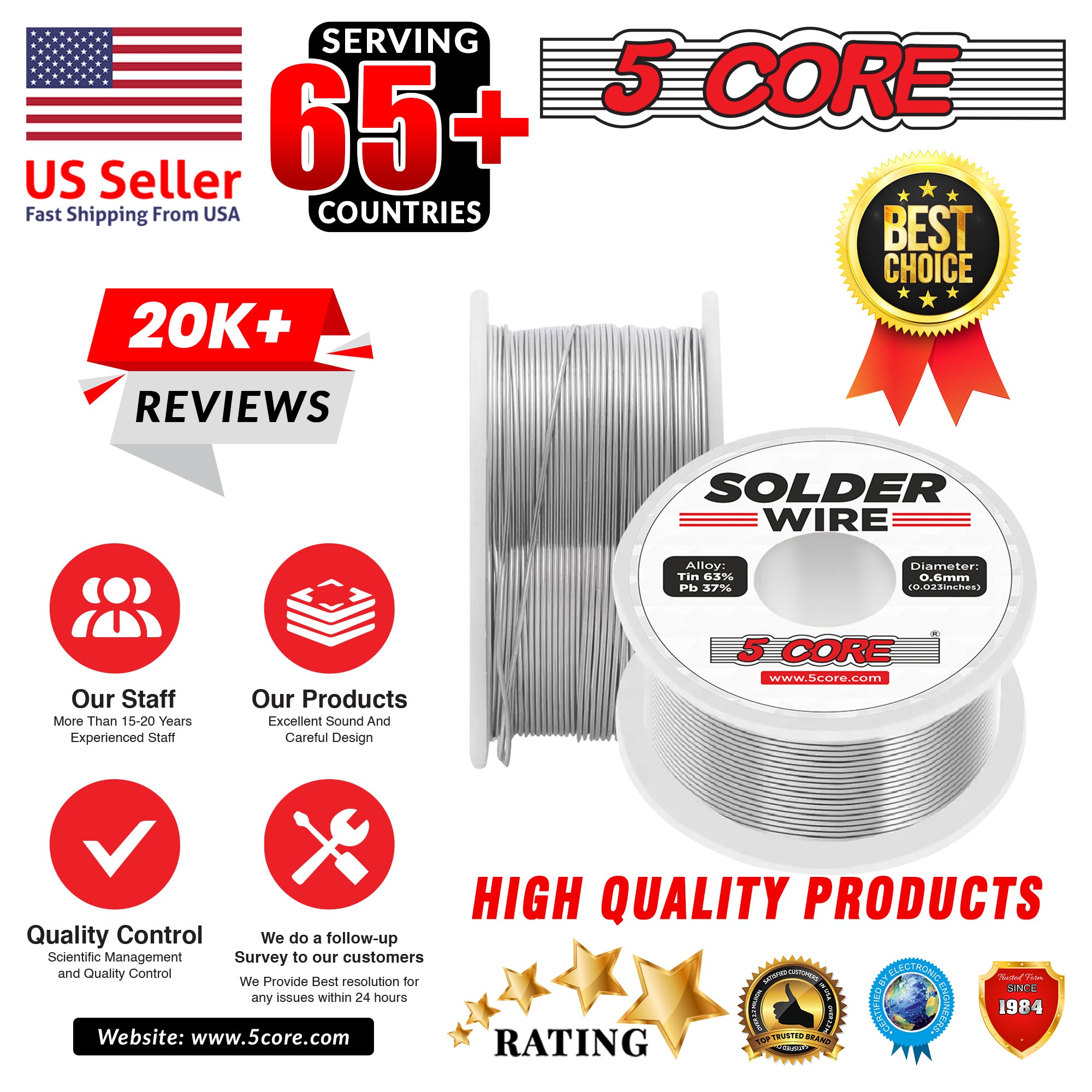5 Core Solder Wire with rosin core for easy soldering, ideal for various applications including electronics and DIY projects.