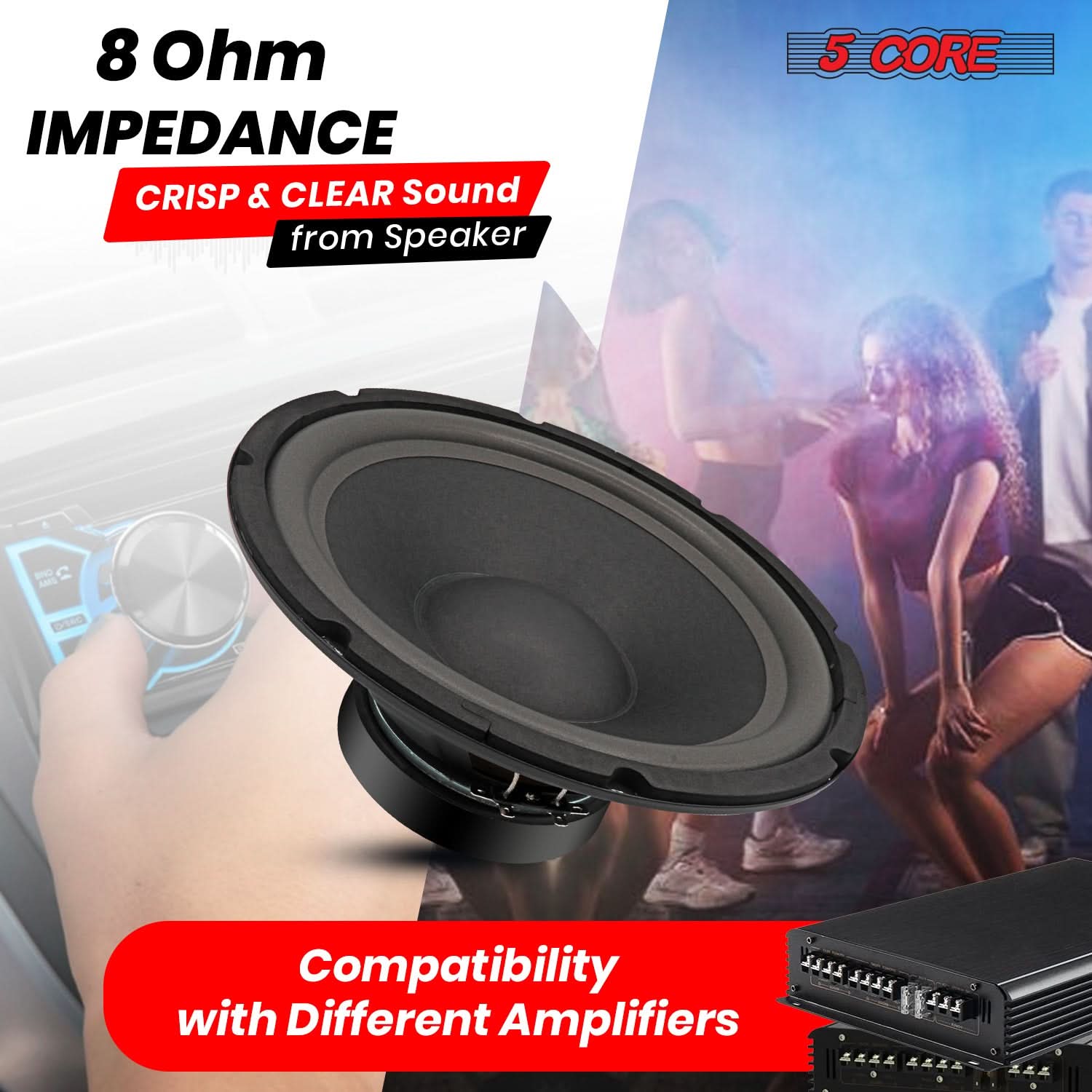 5Core 10 inch Subwoofer Speaker showcasing robust design and features for powerful bass performance.
