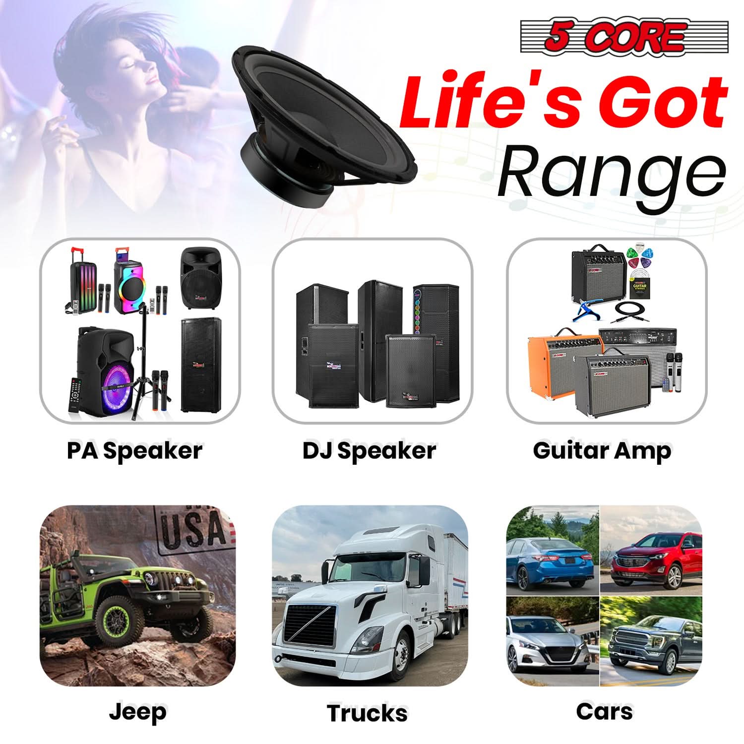 5Core 10 inch Subwoofer Speaker showcasing robust design and features for powerful bass performance.